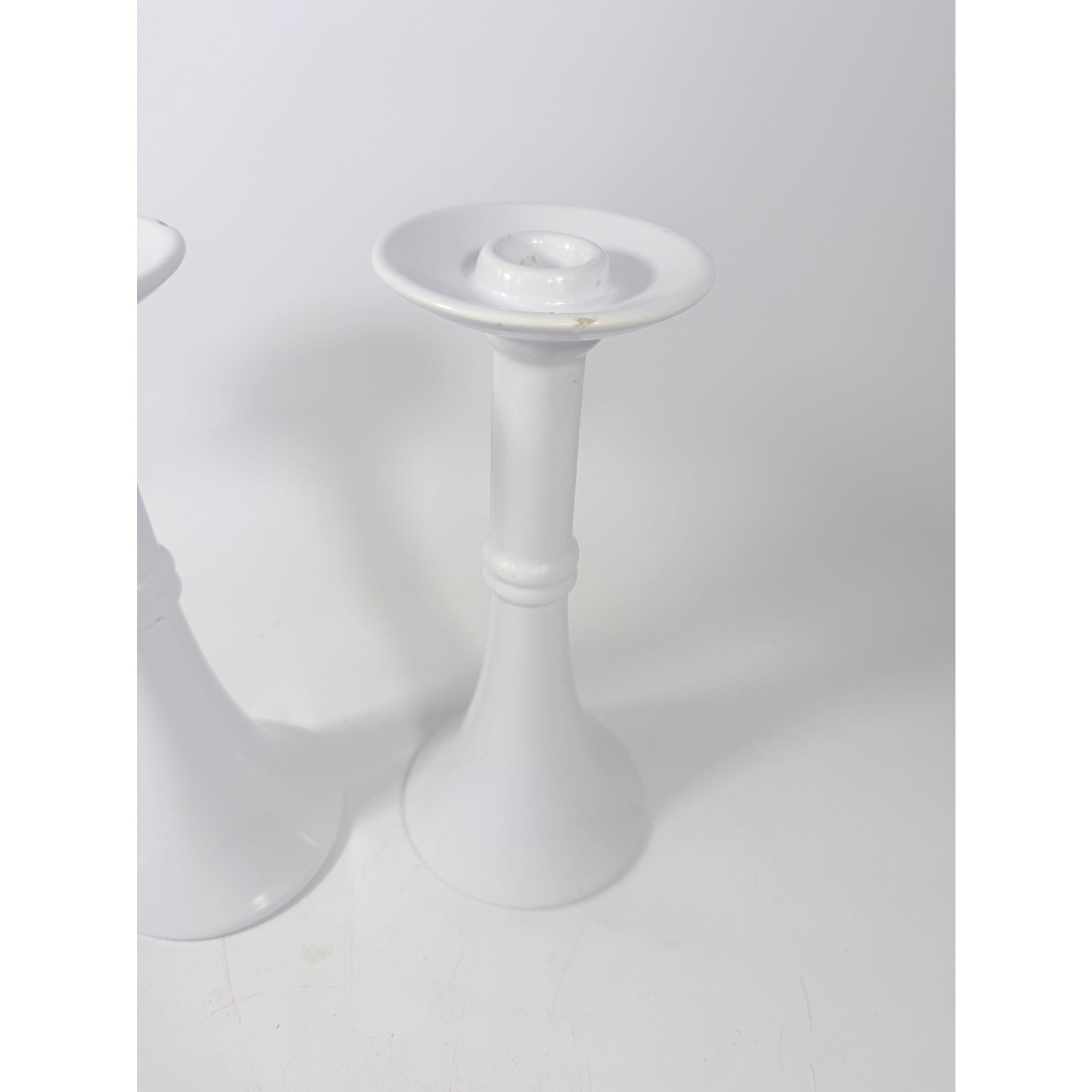 Pair Pottery Candlesticks Haegar #3266 Pilllar Candle Holder Stamped White Fluted Mid Century Vintage
