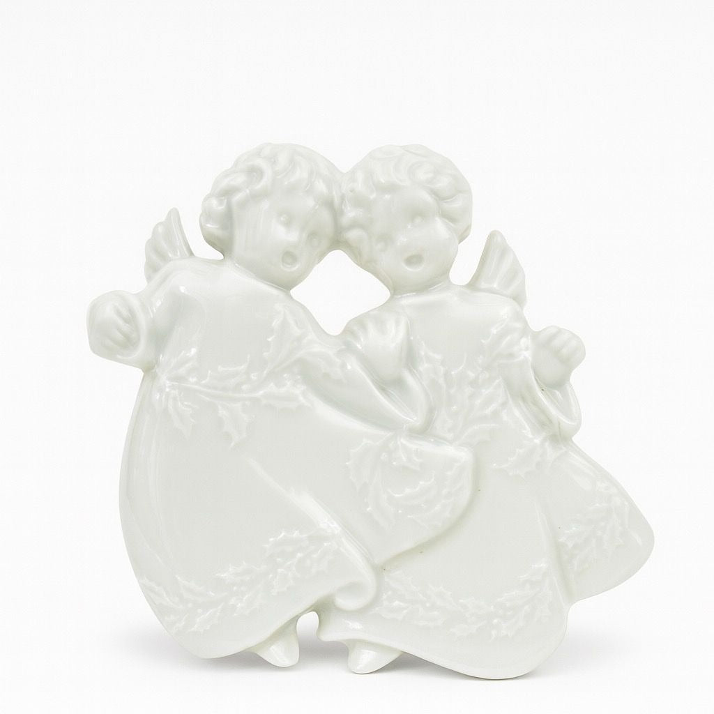 Christmas Tree Ornament Caroling Angels Haviland Limoges Signed France 1982 Artisit SIgned Vintage Poreceain Holiday Seasonal White Choir
