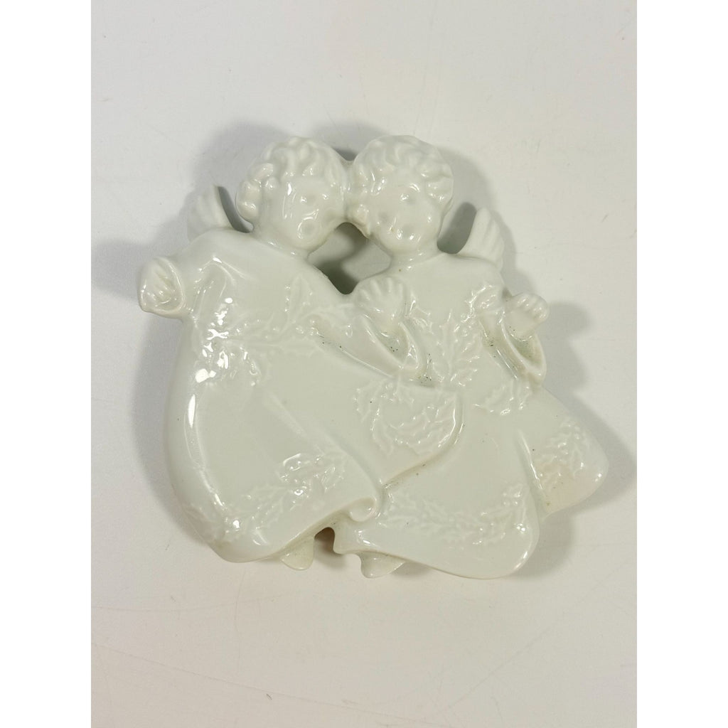 Christmas Tree Ornament Caroling Angels Haviland Limoges Signed France 1982 Artisit SIgned Vintage Poreceain Holiday Seasonal White Choir