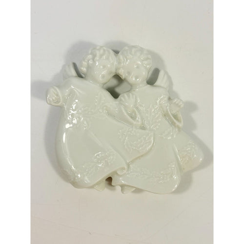 Christmas Tree Ornament Caroling Angels Haviland Limoges Signed France 1982 Artisit SIgned Vintage Poreceain Holiday Seasonal White Choir