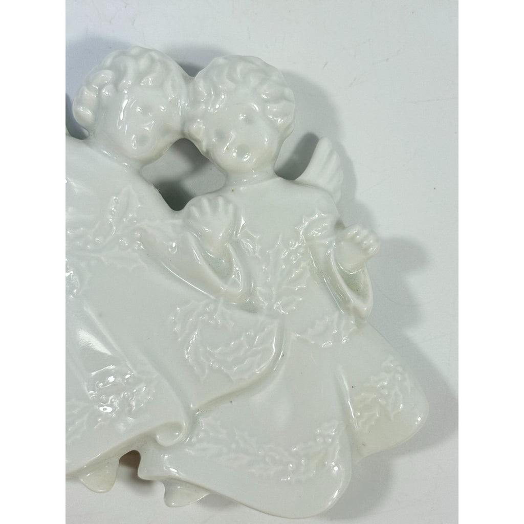 Christmas Tree Ornament Caroling Angels Haviland Limoges Signed France 1982 Artisit SIgned Vintage Poreceain Holiday Seasonal White Choir