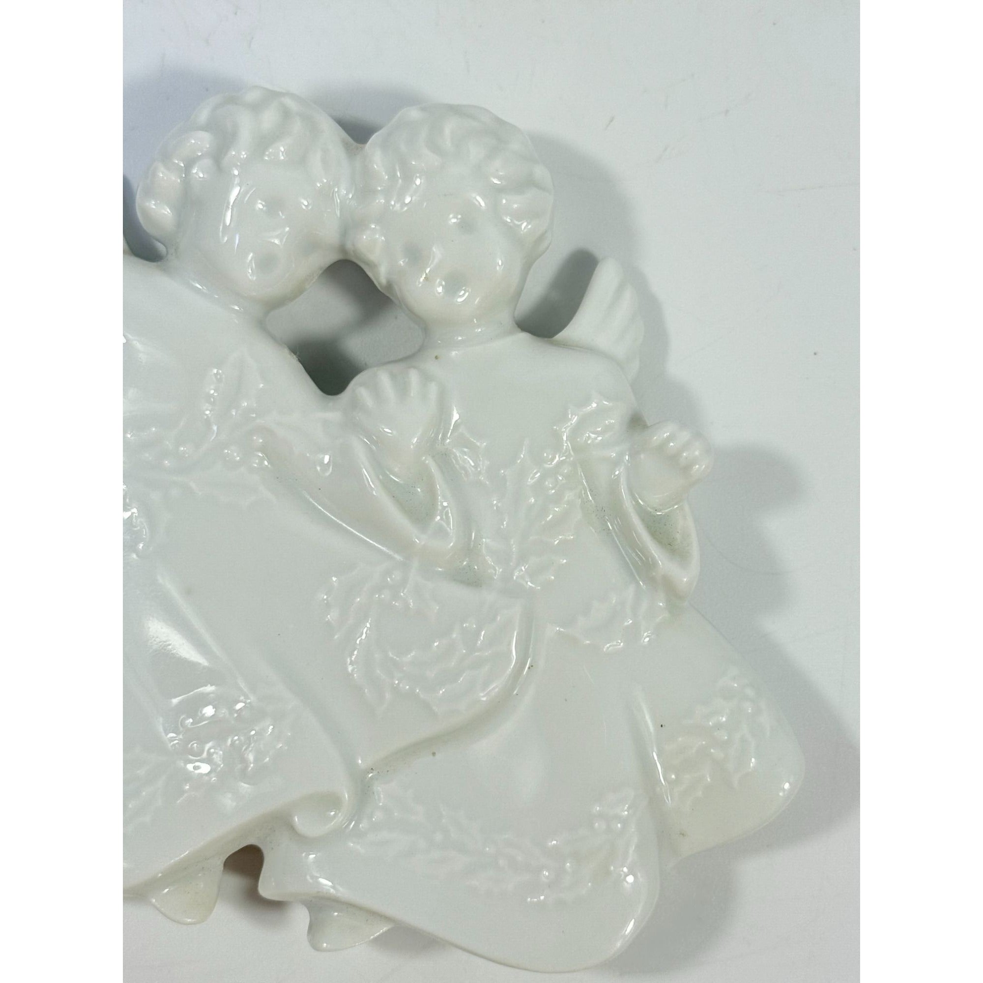 Christmas Tree Ornament Caroling Angels Haviland Limoges Signed France 1982 Artisit SIgned Vintage Poreceain Holiday Seasonal White Choir