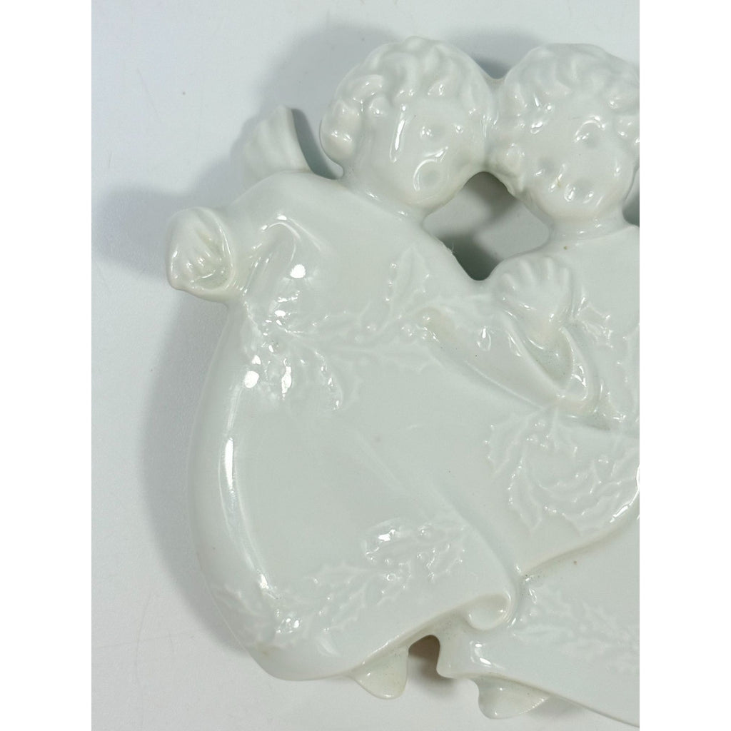 Christmas Tree Ornament Caroling Angels Haviland Limoges Signed France 1982 Artisit SIgned Vintage Poreceain Holiday Seasonal White Choir