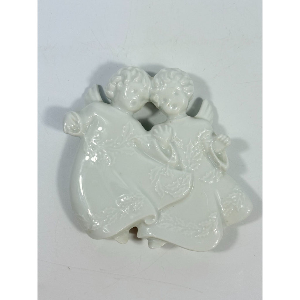 Christmas Tree Ornament Caroling Angels Haviland Limoges Signed France 1982 Artisit SIgned Vintage Poreceain Holiday Seasonal White Choir