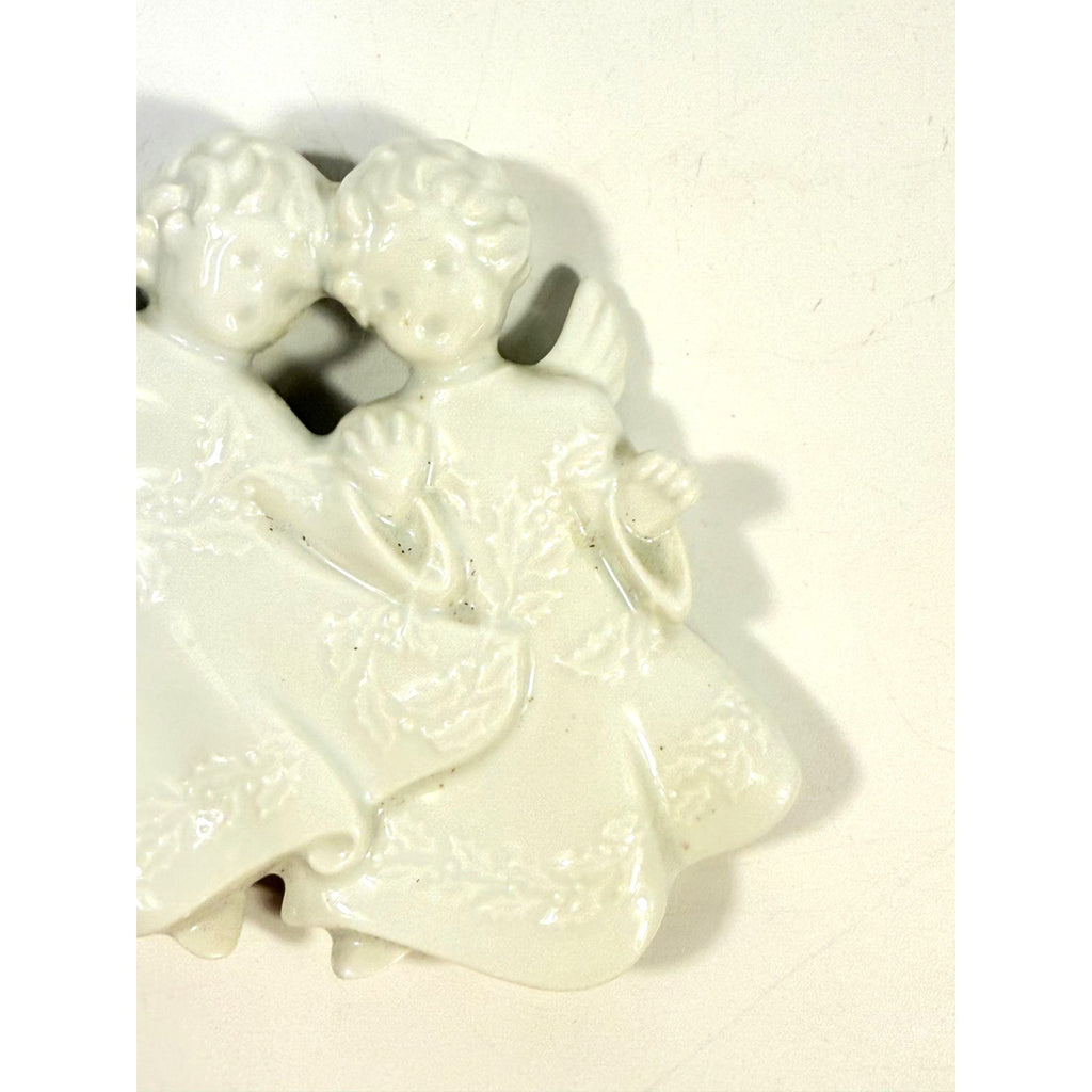 Christmas Tree Ornament Caroling Angels Haviland Limoges Signed France 1982 Artisit SIgned Vintage Poreceain Holiday Seasonal White Choir