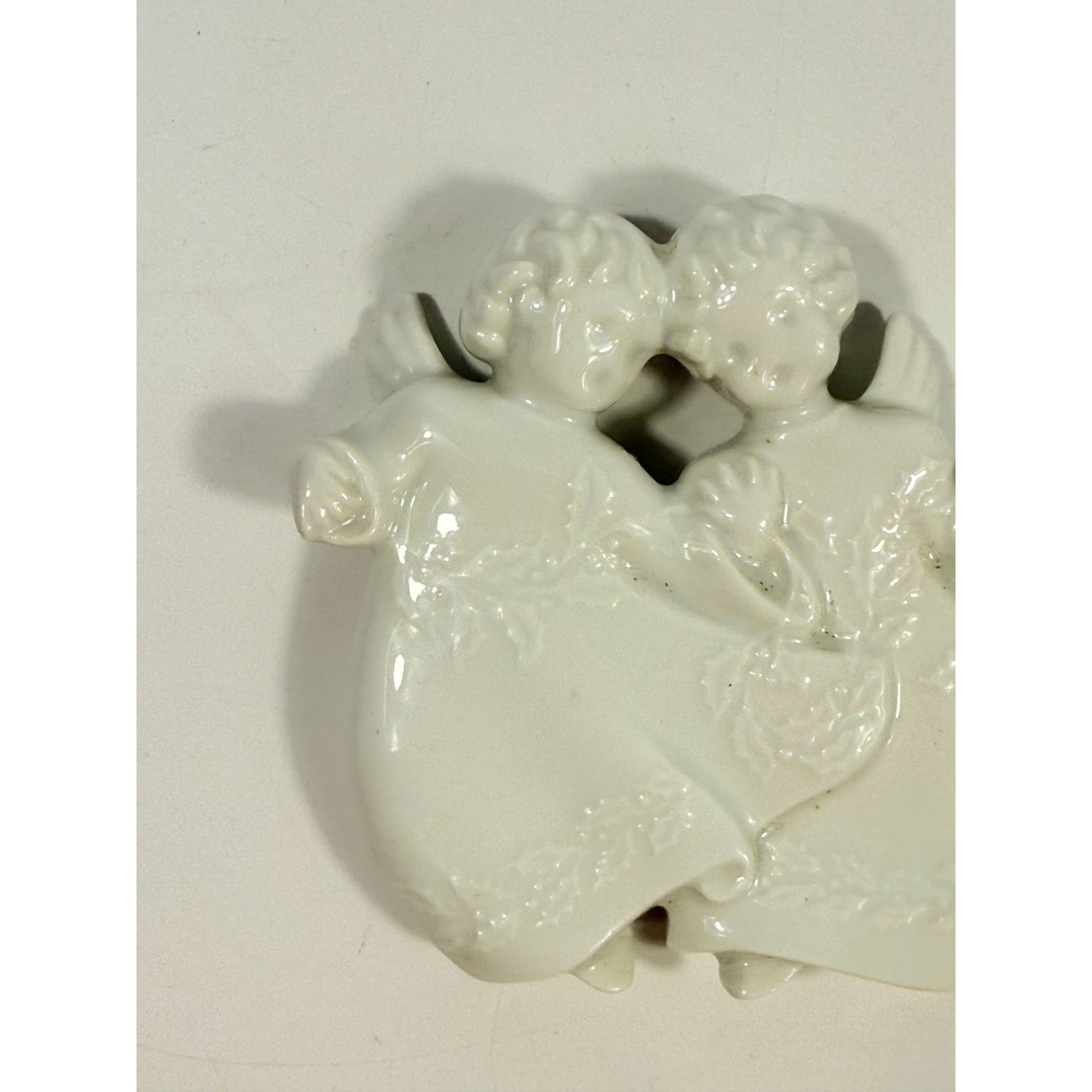Christmas Tree Ornament Caroling Angels Haviland Limoges Signed France 1982 Artisit SIgned Vintage Poreceain Holiday Seasonal White Choir