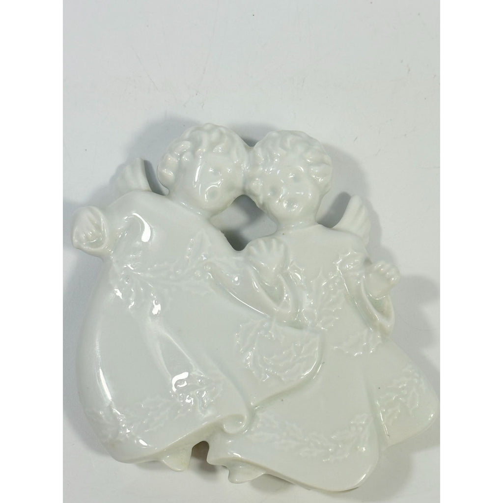 Christmas Tree Ornament Caroling Angels Haviland Limoges Signed France 1982 Artisit SIgned Vintage Poreceain Holiday Seasonal White Choir