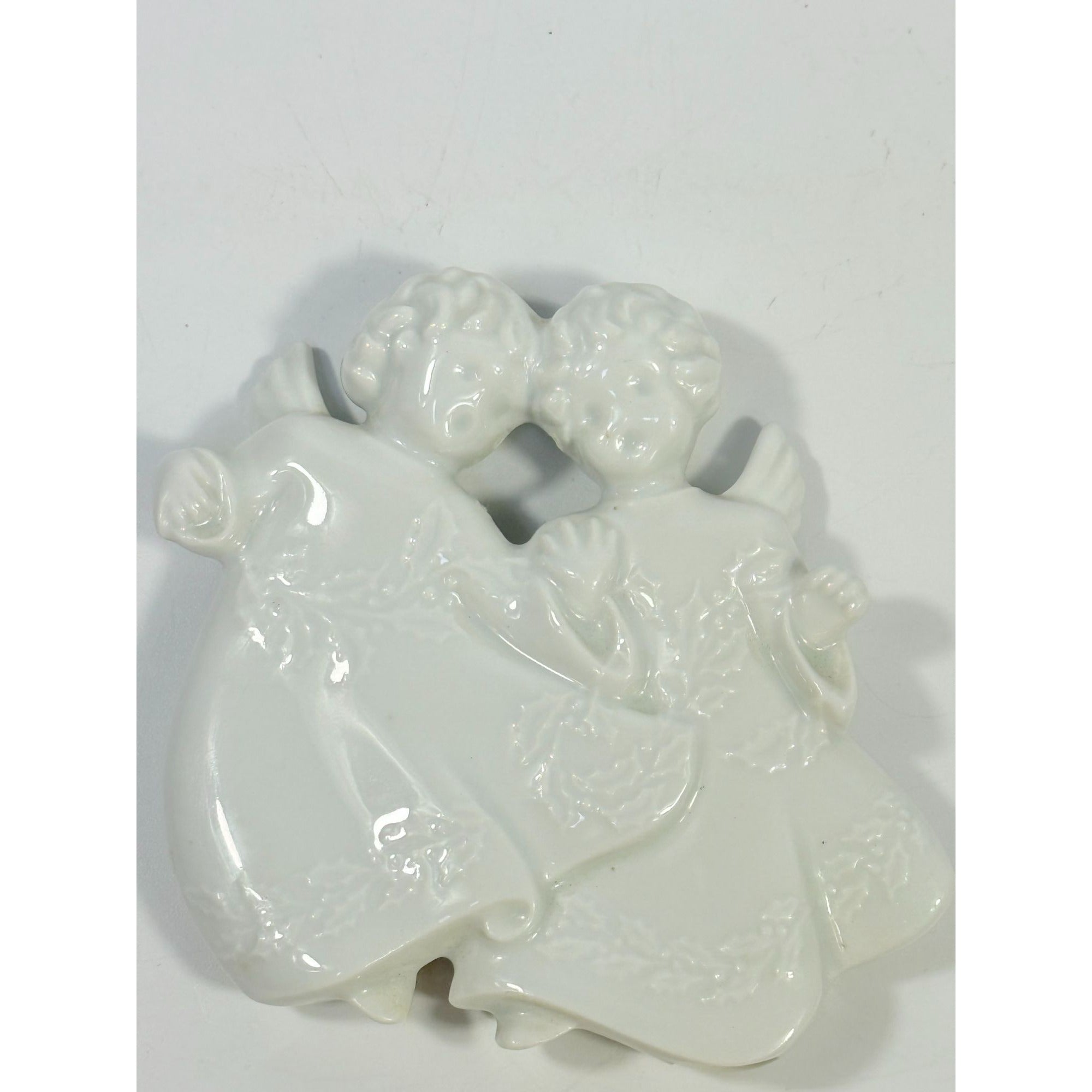 Christmas Tree Ornament Caroling Angels Haviland Limoges Signed France 1982 Artisit SIgned Vintage Poreceain Holiday Seasonal White Choir
