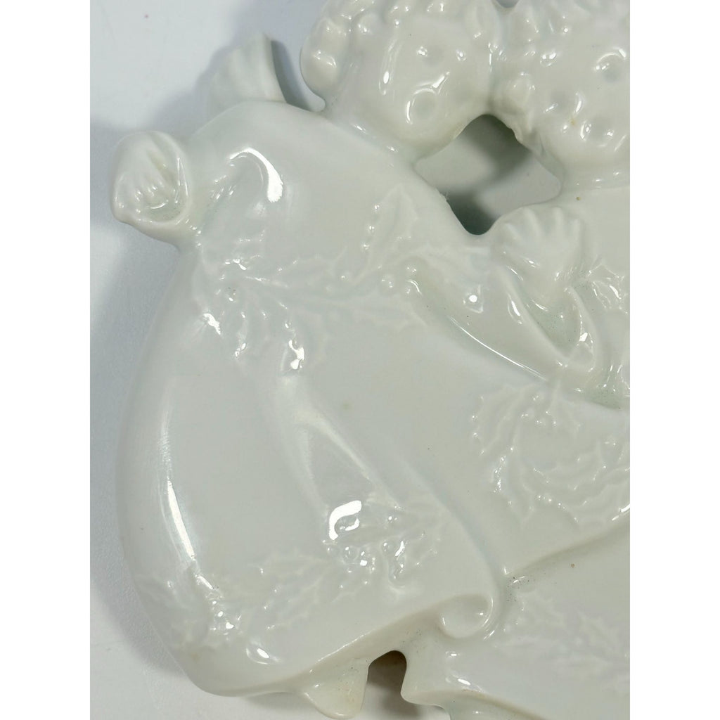 Christmas Tree Ornament Caroling Angels Haviland Limoges Signed France 1982 Artisit SIgned Vintage Poreceain Holiday Seasonal White Choir
