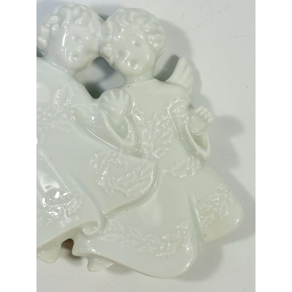 Christmas Tree Ornament Caroling Angels Haviland Limoges Signed France 1982 Artisit SIgned Vintage Poreceain Holiday Seasonal White Choir