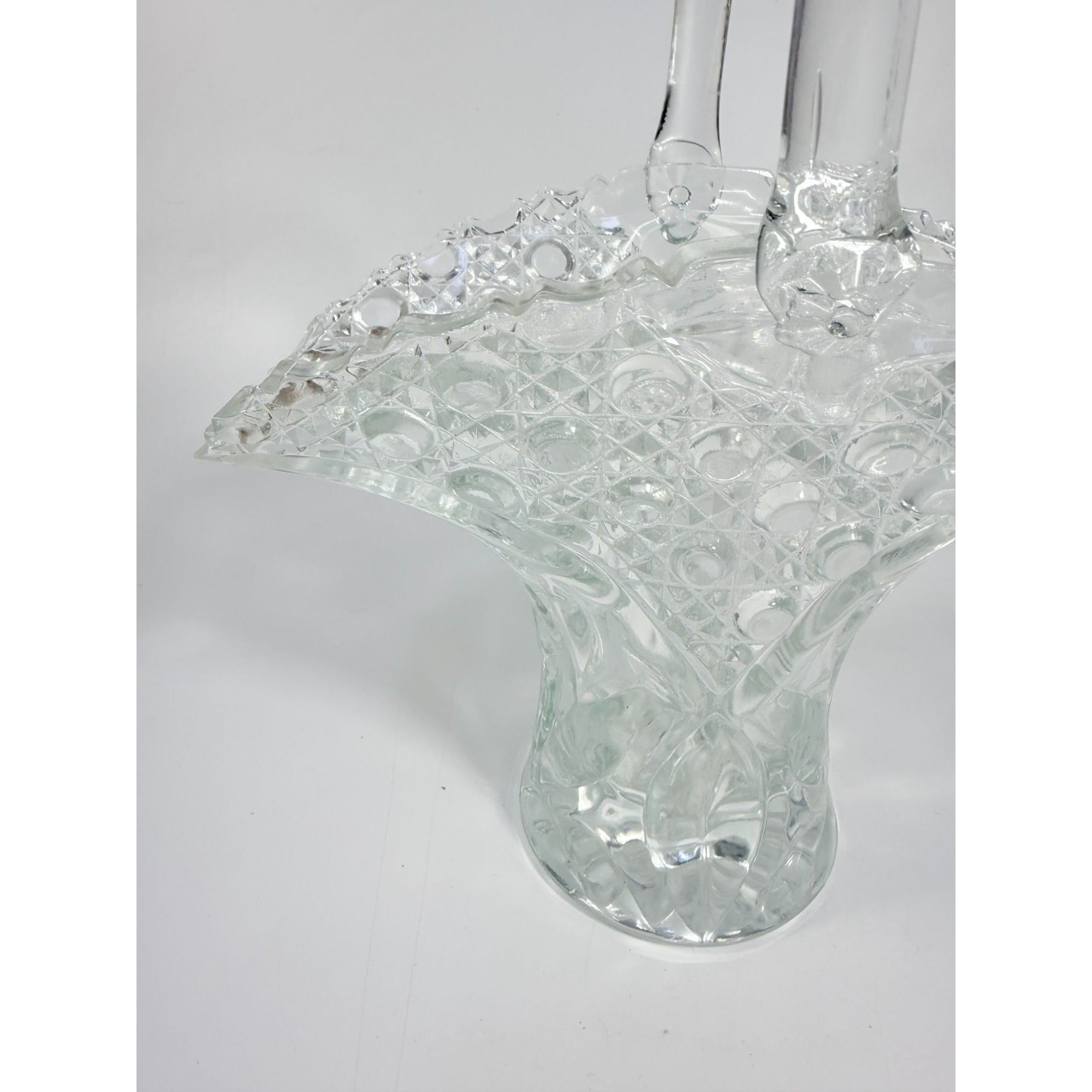 Crystal Cut Glass Floral Vase Basket Vintage LE Smith Innovation Daisy & Button Bridal Flower Home Wedding Decor Decoratve Accents Handled