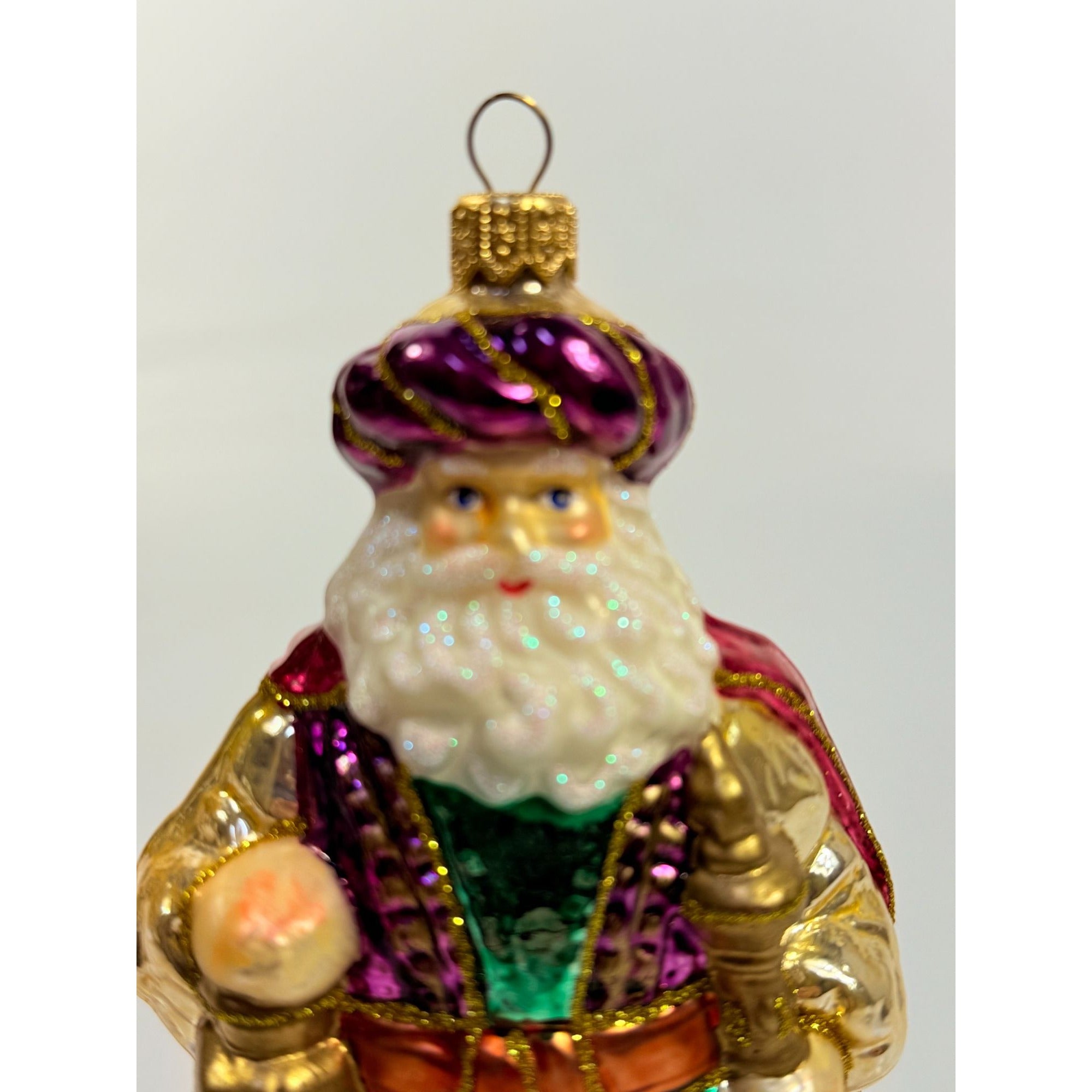 Hand. Blown Santal Christmas Ornament Christopher Radko Style Vintage Hand Painted Royal Old World Holiday Seasonal