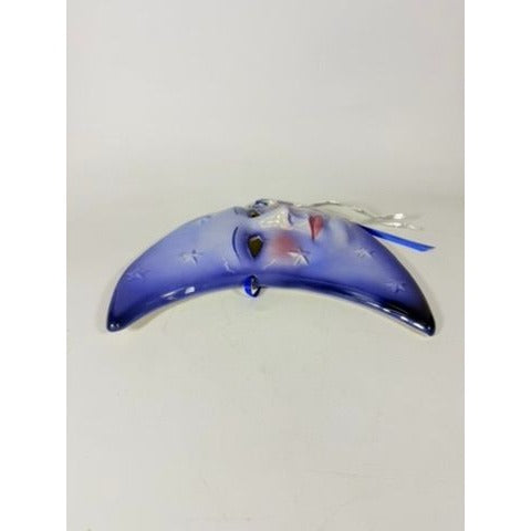Blue Crescent Moon Face Mask Ceramic Clay Wall Art Celestial Decor Collectible Home Decor Decorative Accents