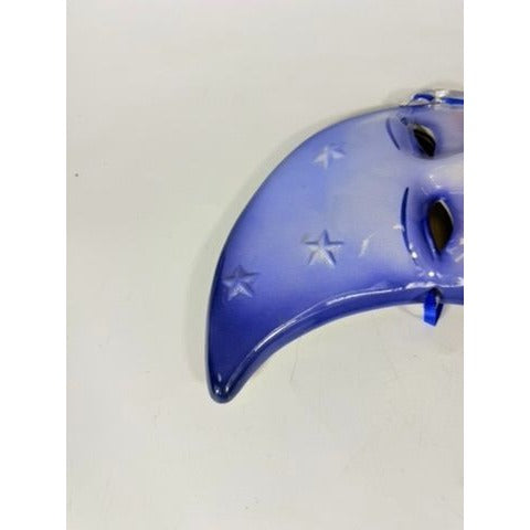 Blue Crescent Moon Face Mask Ceramic Clay Wall Art Celestial Decor Collectible Home Decor Decorative Accents