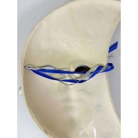 Blue Crescent Moon Face Mask Ceramic Clay Wall Art Celestial Decor Collectible Home Decor Decorative Accents