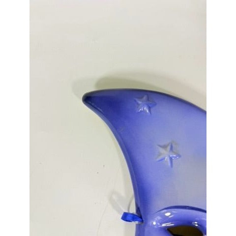Blue Crescent Moon Face Mask Ceramic Clay Wall Art Celestial Decor Collectible Home Decor Decorative Accents