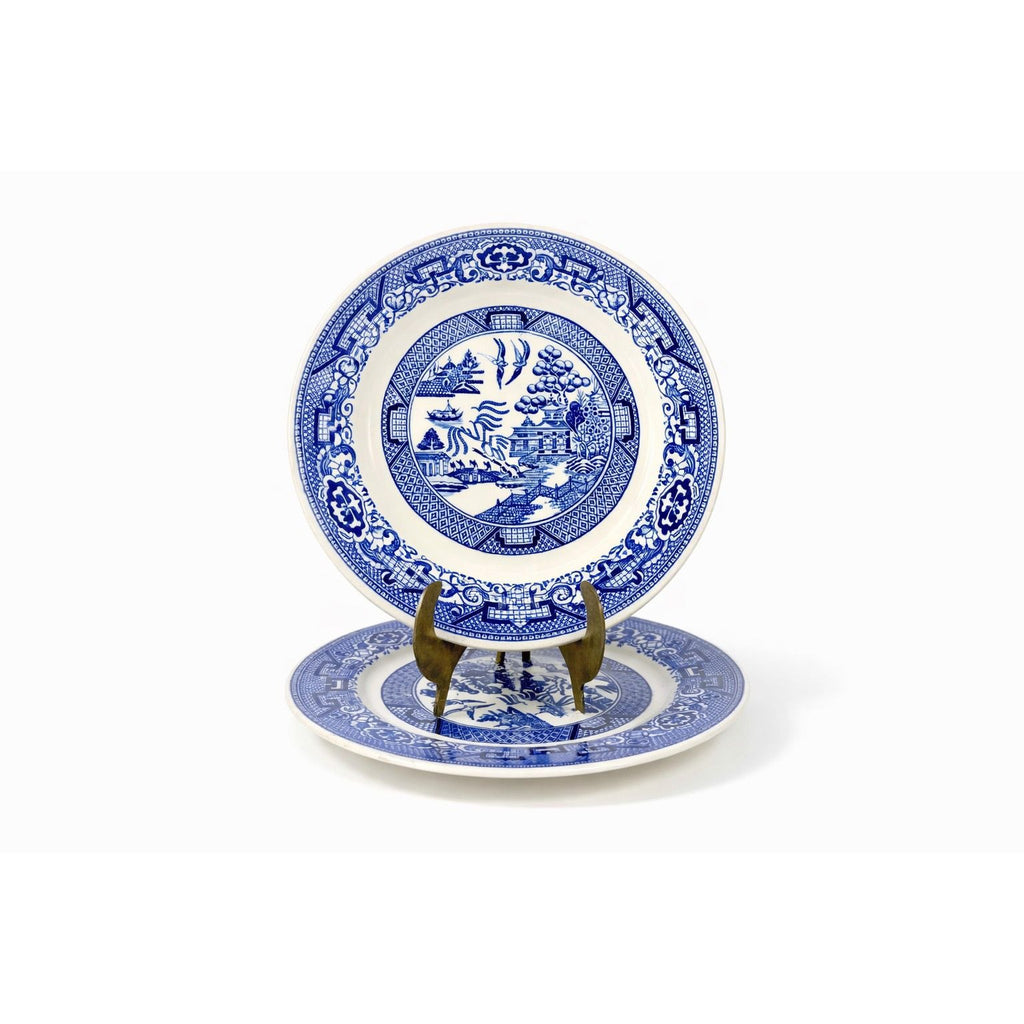 Dessert Pie Salad Side Plates Set 2 Vintage Blue Willow Ware Homer Laughlin 71/4" Pair Chinosiere Replacement China Oriental Traditional