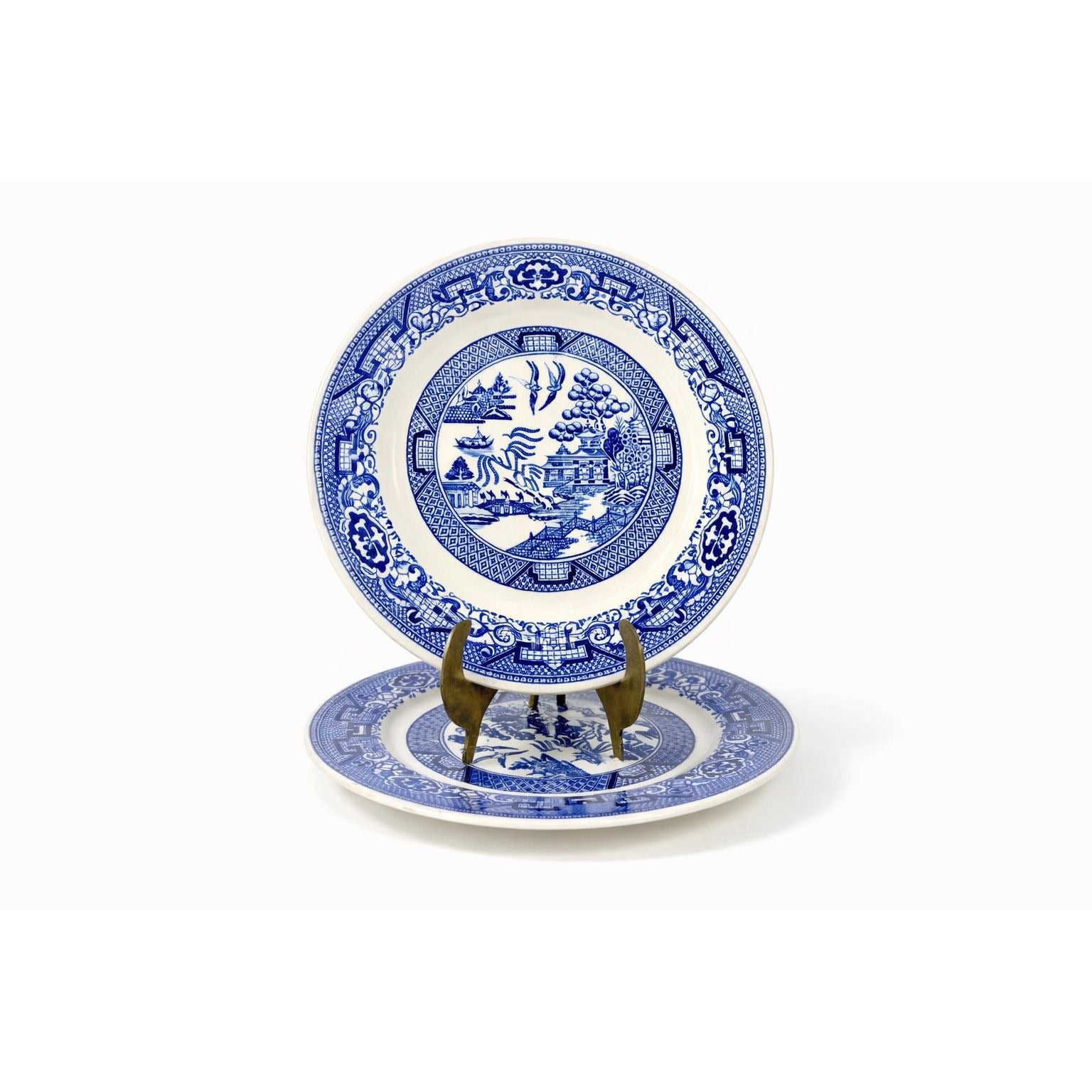Dessert Pie Salad Side Plates Set 2 Vintage Blue Willow Ware Homer Laughlin 71/4" Pair Chinosiere Replacement China Oriental Traditional