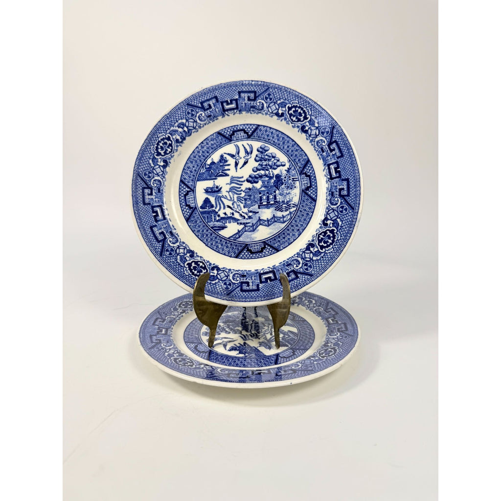 Dessert Pie Salad Side Plates Set 2 Vintage Blue Willow Ware Homer Laughlin 71/4" Pair Chinosiere Replacement China Oriental Traditional