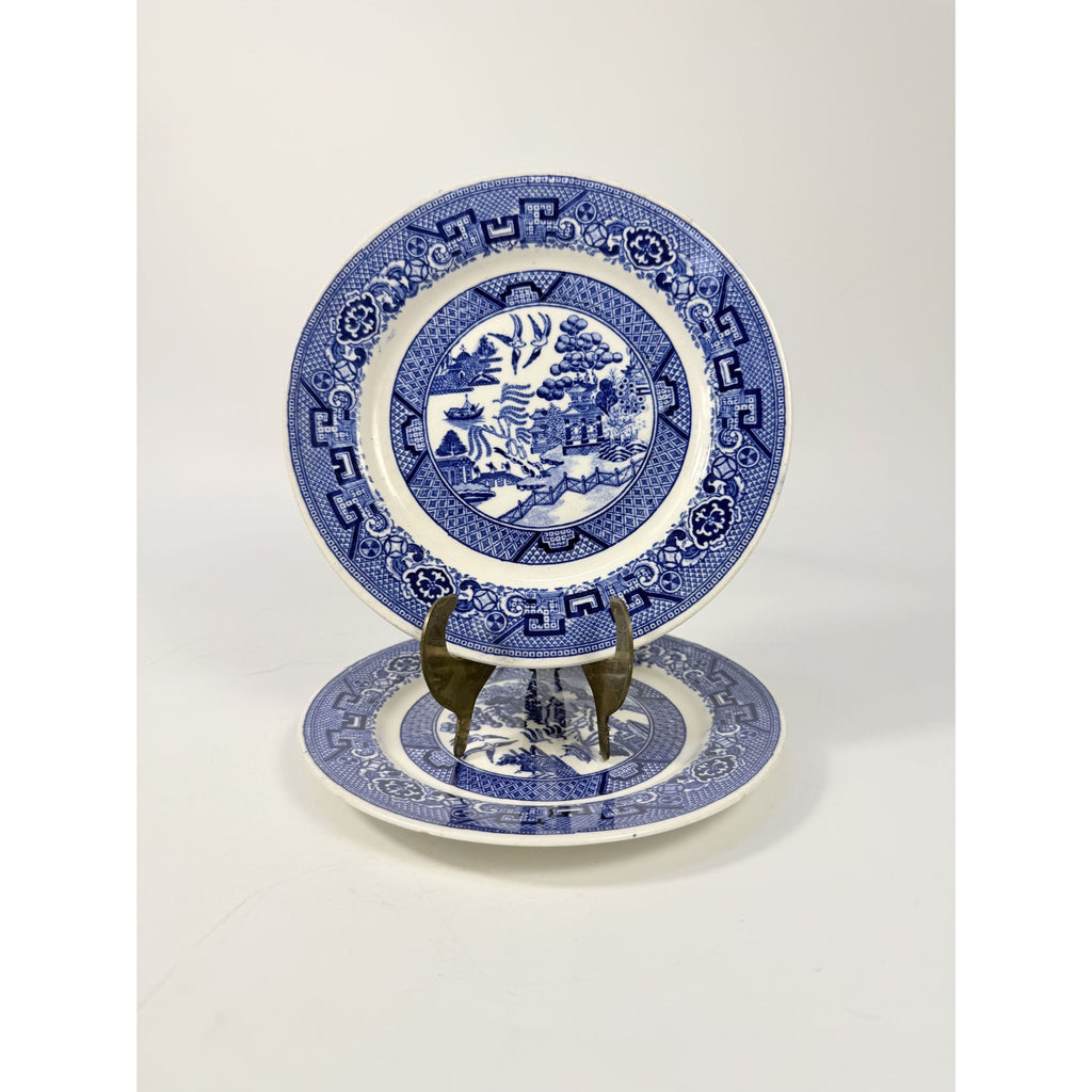 Dessert Pie Salad Side Plates Set 2 Vintage Blue Willow Ware Homer Laughlin 71/4" Pair Chinosiere Replacement China Oriental Traditional