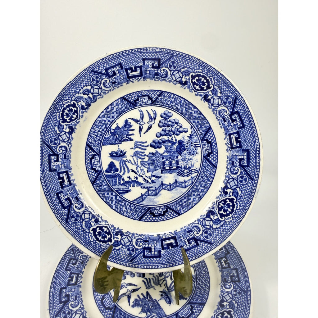 Dessert Pie Salad Side Plates Set 2 Vintage Blue Willow Ware Homer Laughlin 71/4" Pair Chinosiere Replacement China Oriental Traditional