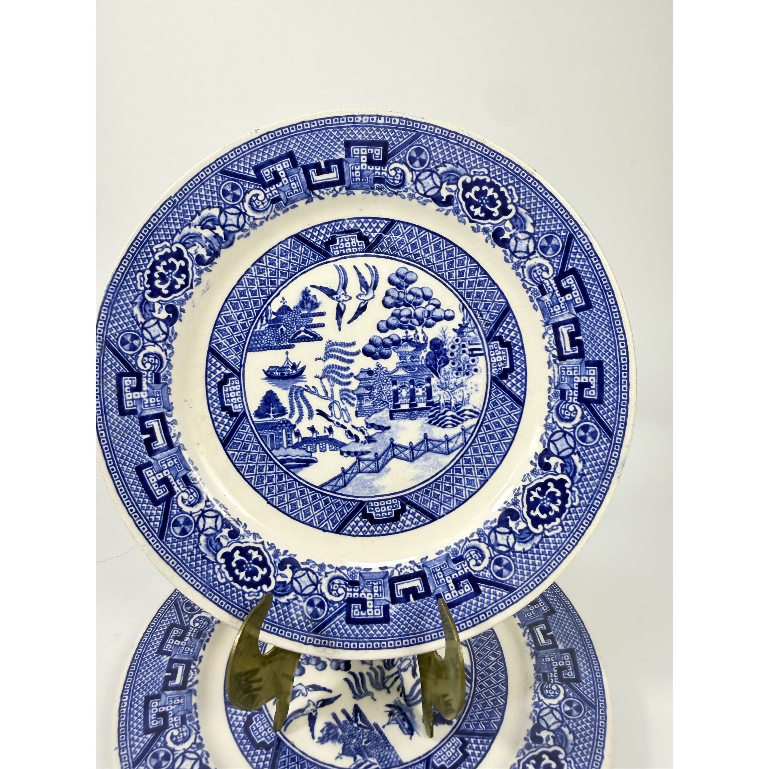 Dessert Pie Salad Side Plates Set 2 Vintage Blue Willow Ware Homer Laughlin 71/4" Pair Chinosiere Replacement China Oriental Traditional