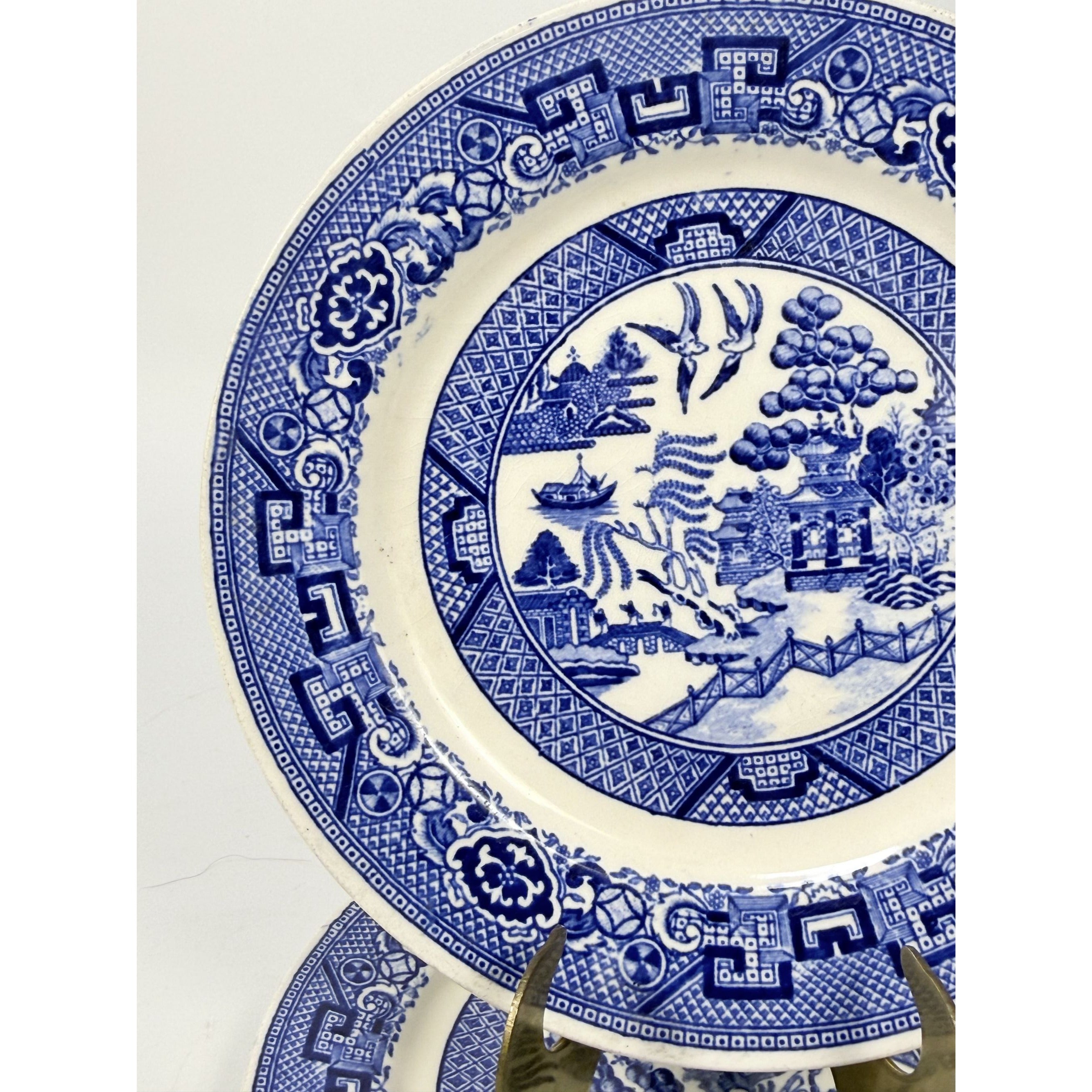 Dessert Pie Salad Side Plates Set 2 Vintage Blue Willow Ware Homer Laughlin 71/4" Pair Chinosiere Replacement China Oriental Traditional