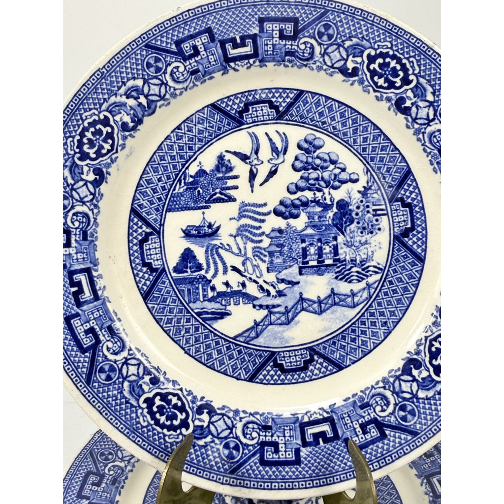 Dessert Pie Salad Side Plates Set 2 Vintage Blue Willow Ware Homer Laughlin 71/4" Pair Chinosiere Replacement China Oriental Traditional