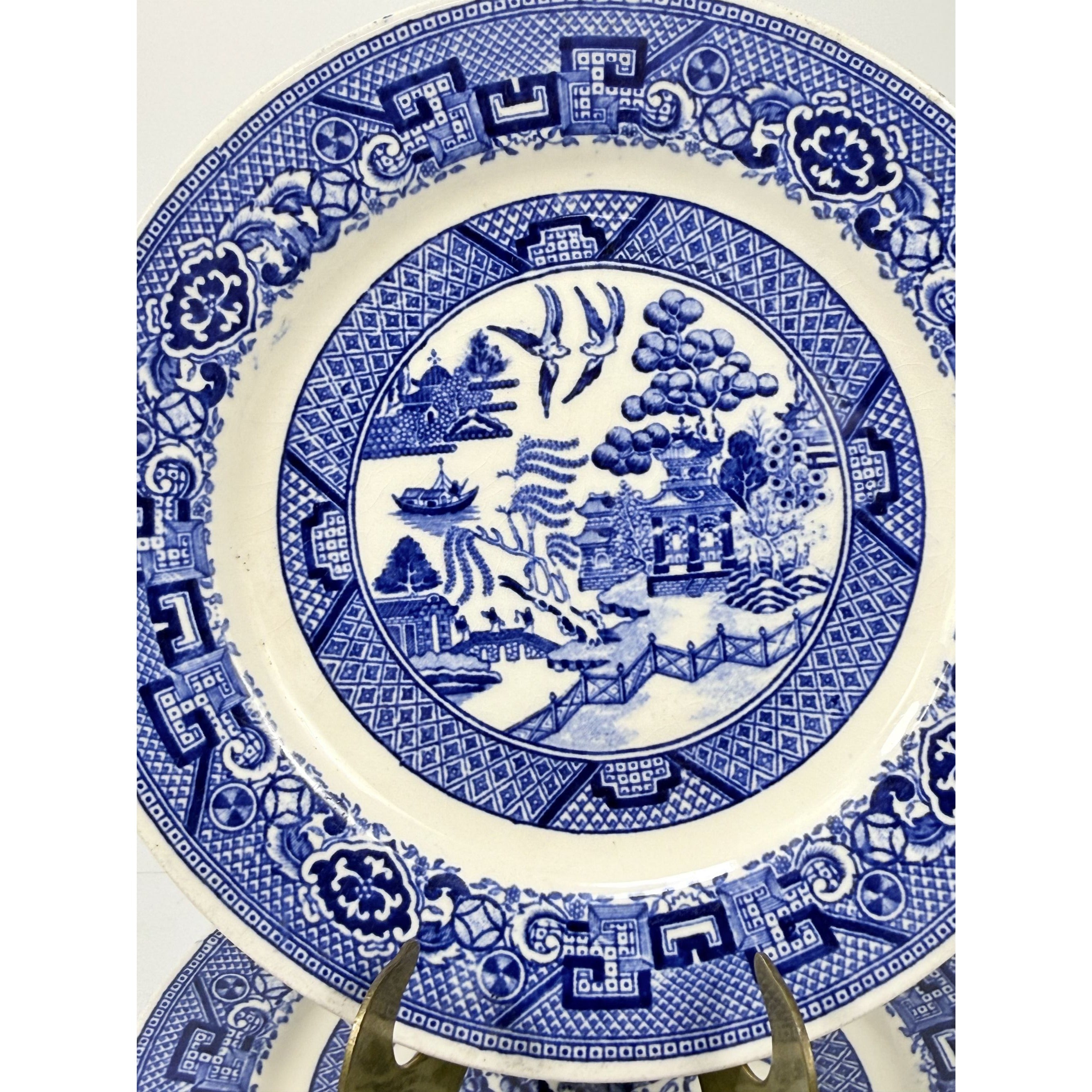 Dessert Pie Salad Side Plates Set 2 Vintage Blue Willow Ware Homer Laughlin 71/4" Pair Chinosiere Replacement China Oriental Traditional