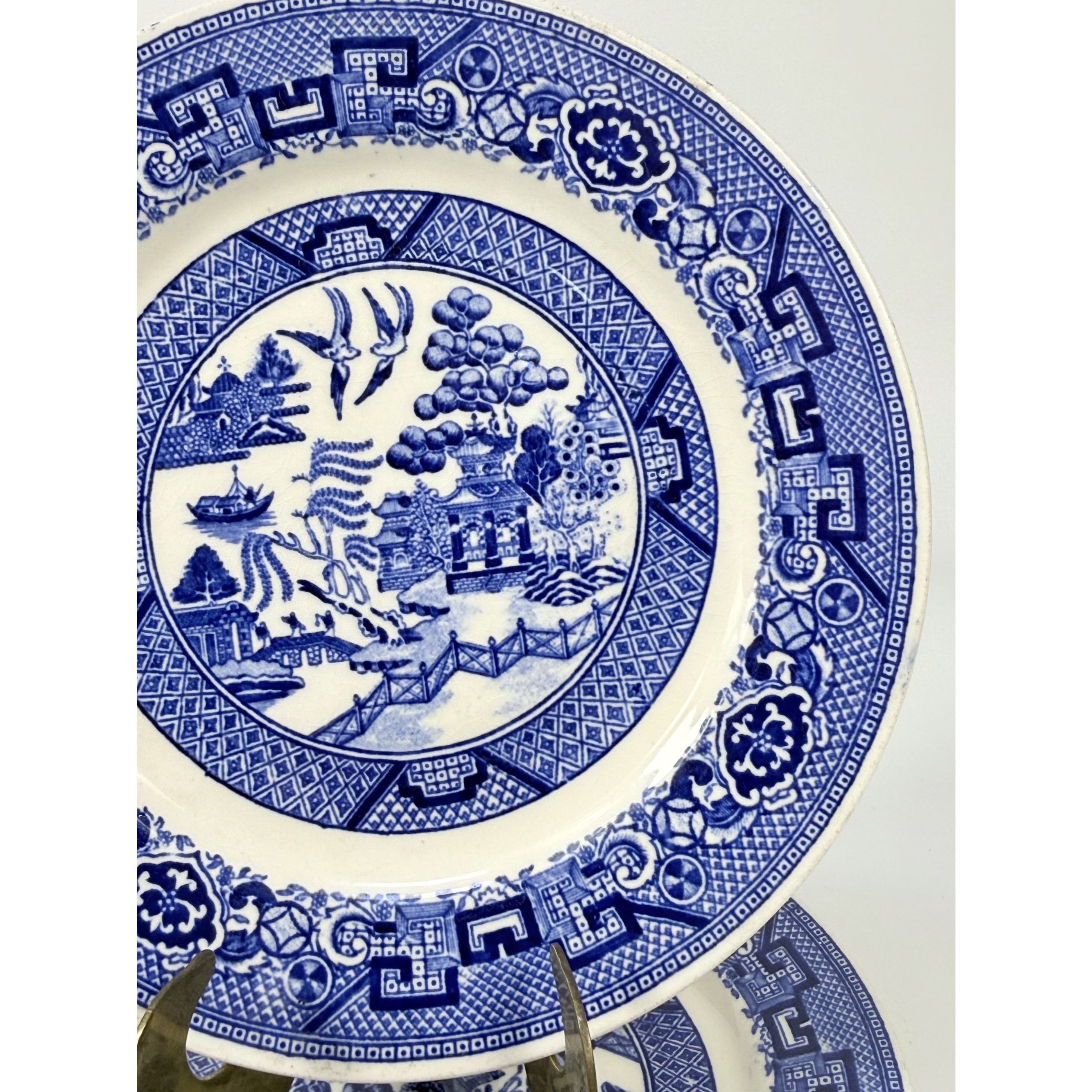 Dessert Pie Salad Side Plates Set 2 Vintage Blue Willow Ware Homer Laughlin 71/4" Pair Chinosiere Replacement China Oriental Traditional