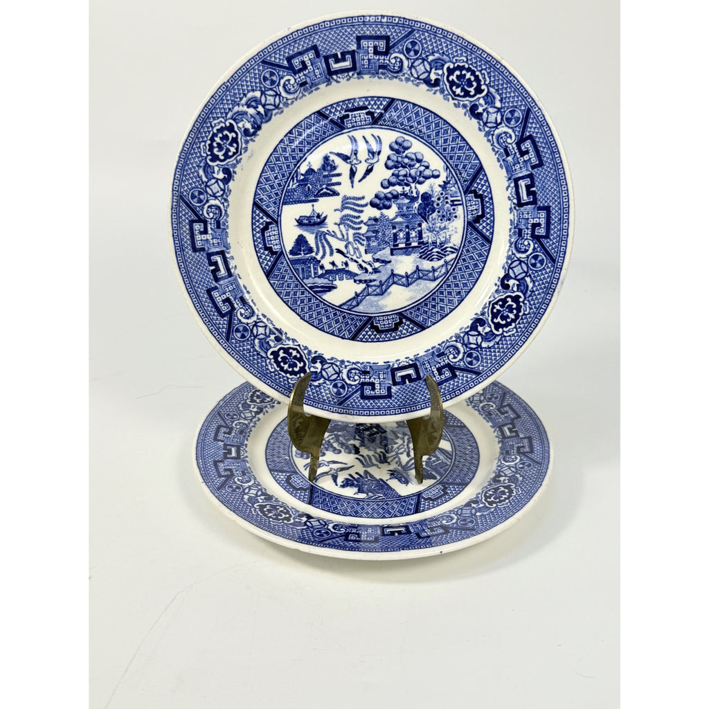 Dessert Pie Salad Side Plates Set 2 Vintage Blue Willow Ware Homer Laughlin 71/4" Pair Chinosiere Replacement China Oriental Traditional