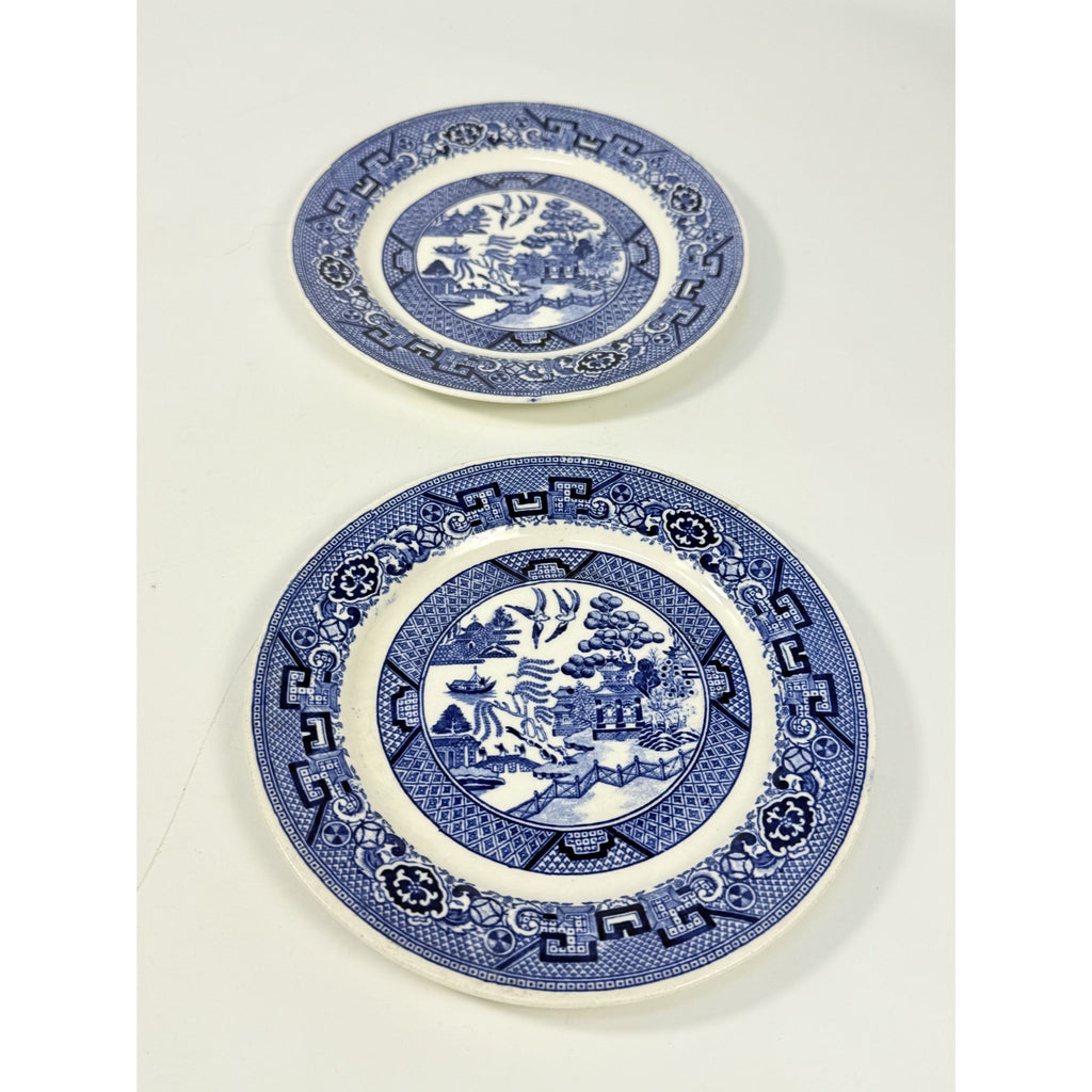 Dessert Pie Salad Side Plates Set 2 Vintage Blue Willow Ware Homer Laughlin 71/4" Pair Chinosiere Replacement China Oriental Traditional