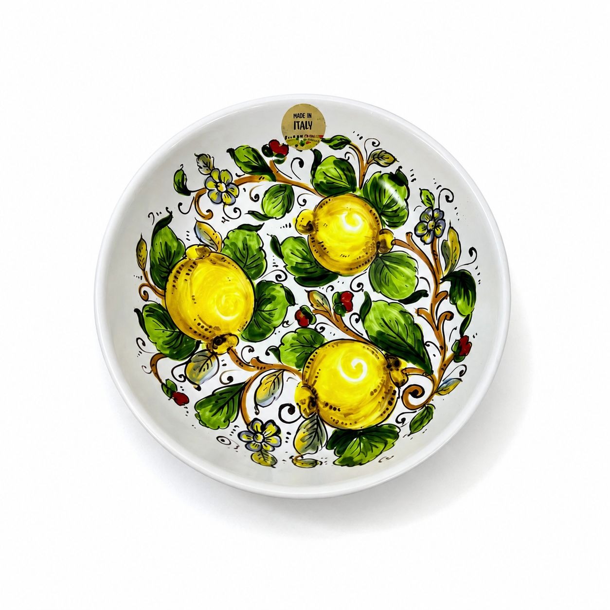 Pasta Bowl Italian Ceramic Nova Deruta Lemon Design Hand Painted & Decal 11 1/4” Vintage Shallow Primary Colors Replacement China Serving