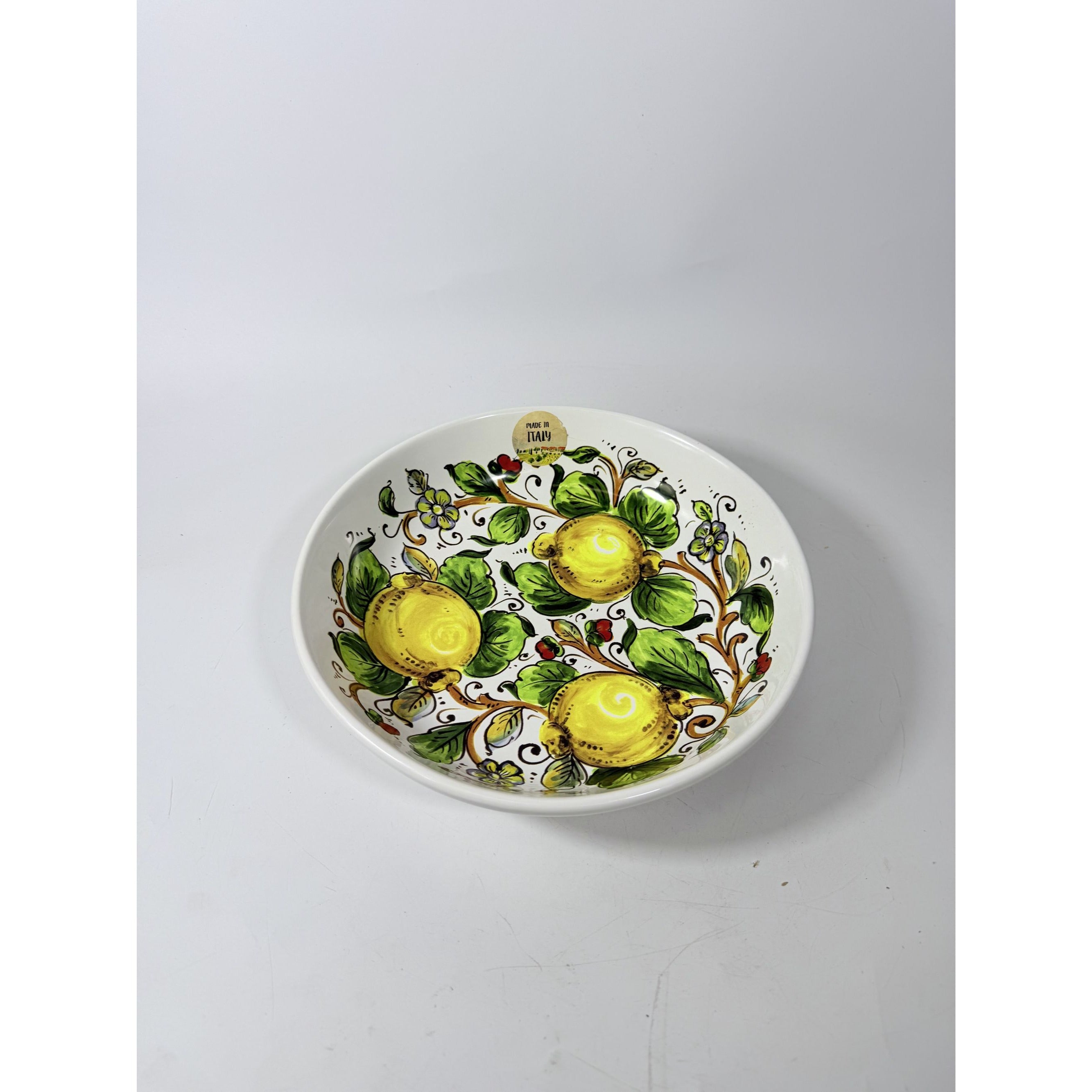 Pasta Bowl Italian Ceramic Nova Deruta Lemon Design Hand Painted & Decal 11 1/4” Vintage Shallow Primary Colors Replacement China Serving