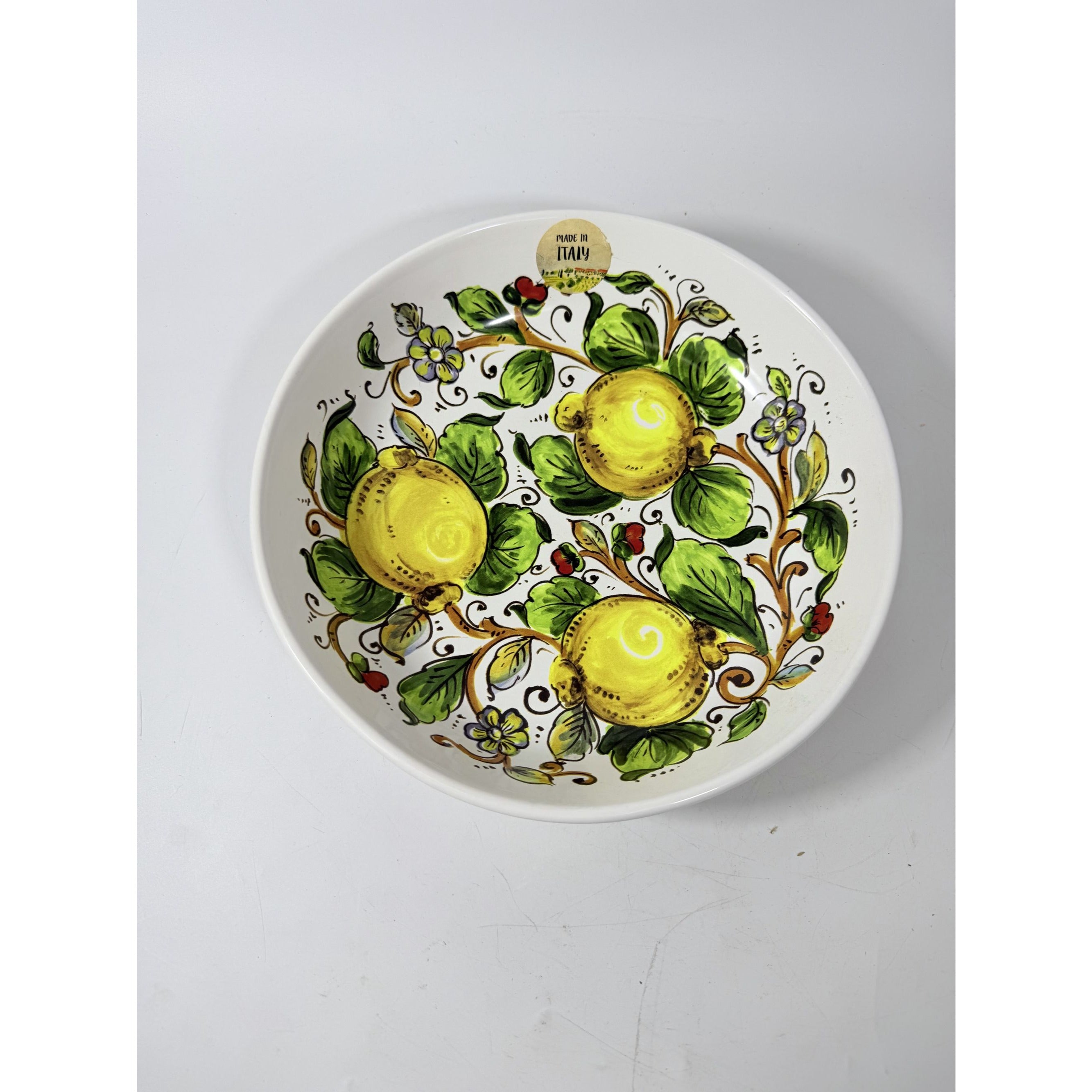 Pasta Bowl Italian Ceramic Nova Deruta Lemon Design Hand Painted & Decal 11 1/4” Vintage Shallow Primary Colors Replacement China Serving