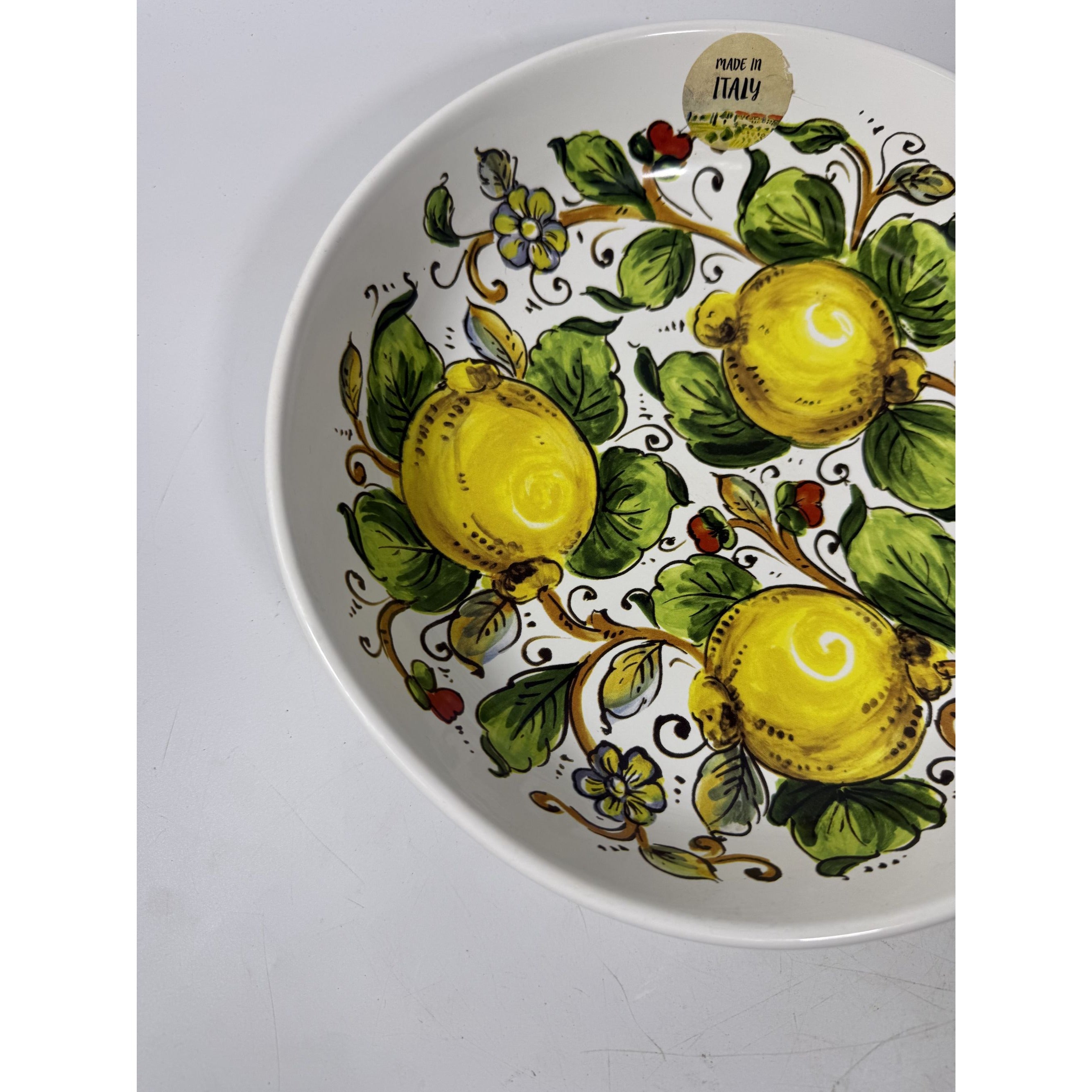 Pasta Bowl Italian Ceramic Nova Deruta Lemon Design Hand Painted & Decal 11 1/4” Vintage Shallow Primary Colors Replacement China Serving