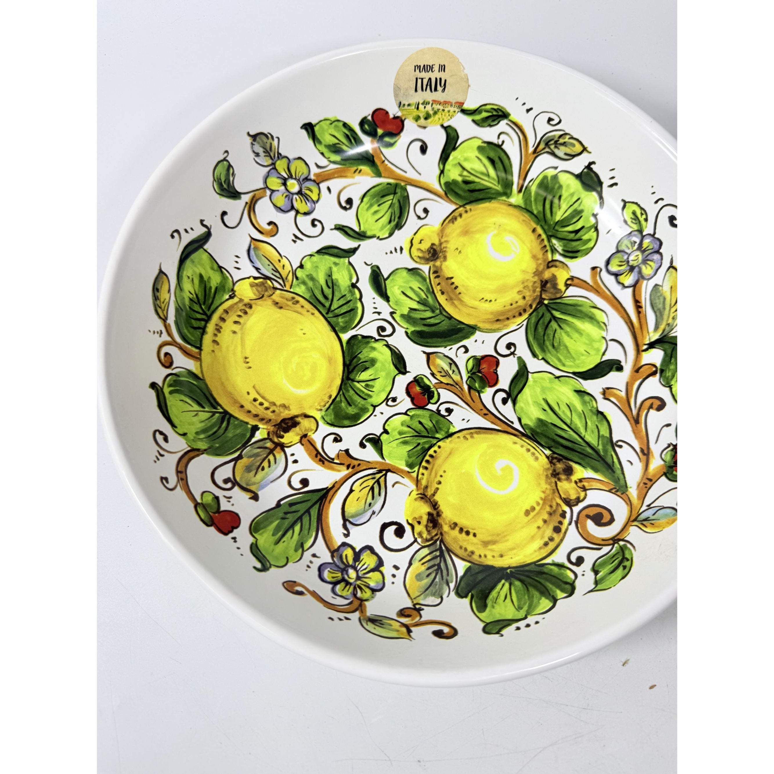 Pasta Bowl Italian Ceramic Nova Deruta Lemon Design Hand Painted & Decal 11 1/4” Vintage Shallow Primary Colors Replacement China Serving