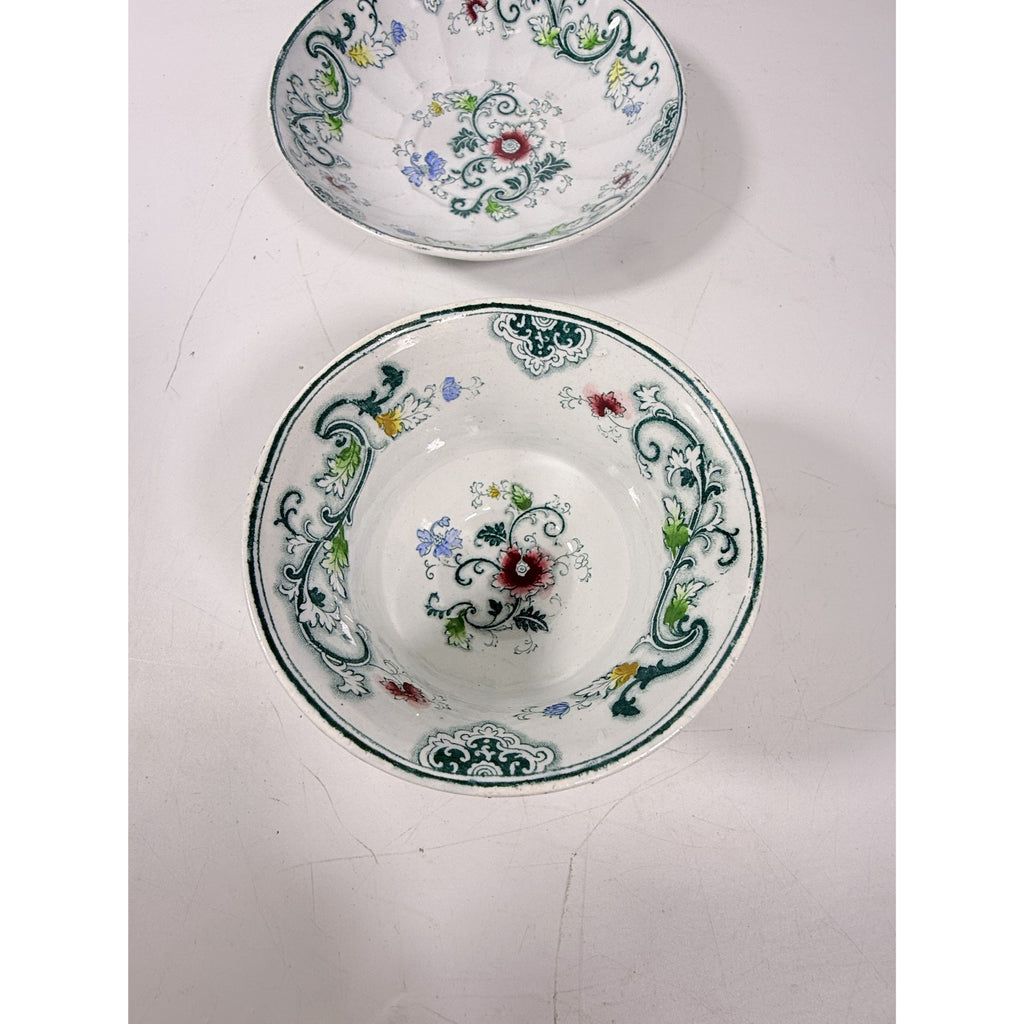 Transferware Tea Bowl and Cup Antique Blue Green Francis Morley Aurora  Staffordshire Handleless Replacement China Ironstone