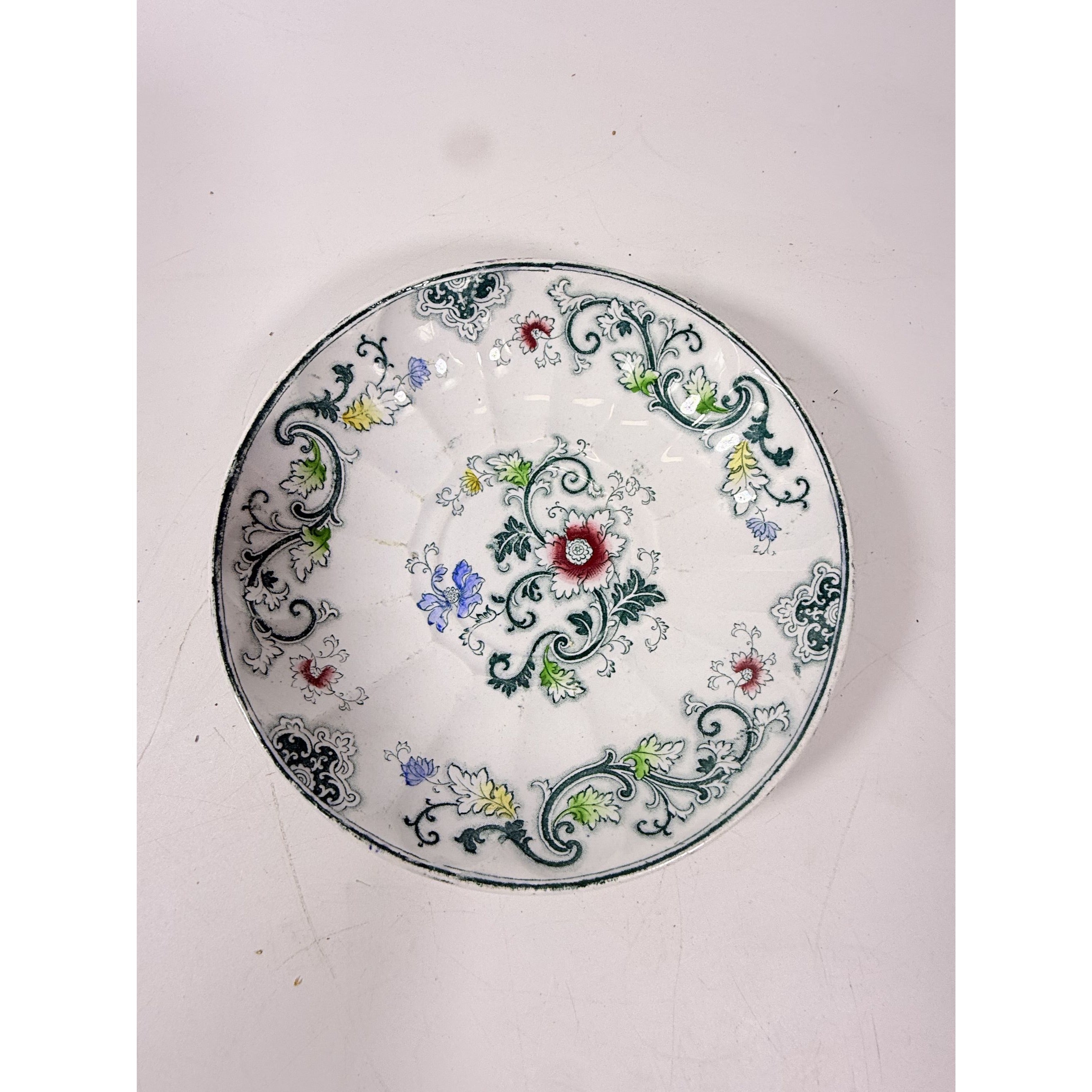 Transferware Tea Bowl and Cup Antique Blue Green Francis Morley Aurora  Staffordshire Handleless Replacement China Ironstone