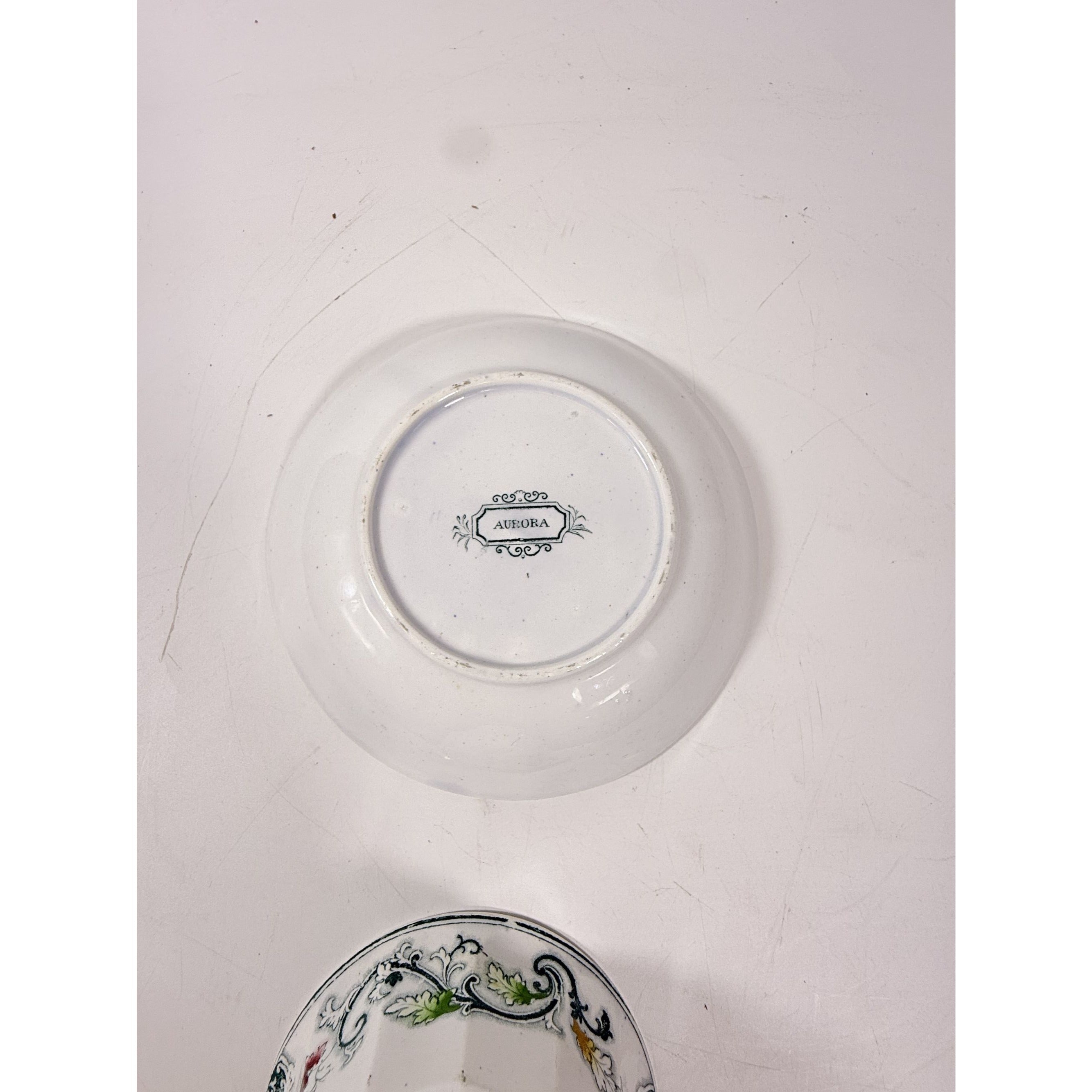 Transferware Tea Bowl and Cup Antique Blue Green Francis Morley Aurora  Staffordshire Handleless Replacement China Ironstone