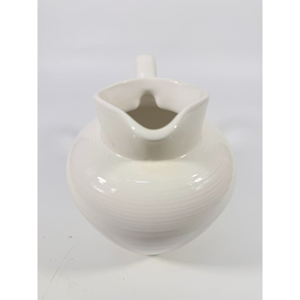 Ironstone Ceramic Pitcher White Ribbed Beehive Fapor Portugal Textured Stoneware Kitchen Dining Servingware Vintage Traditional Vase Accents