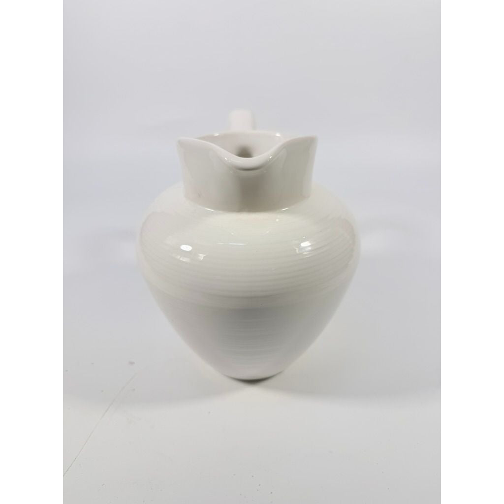 Ironstone Ceramic Pitcher White Ribbed Beehive Fapor Portugal Textured Stoneware Kitchen Dining Servingware Vintage Traditional Vase Accents