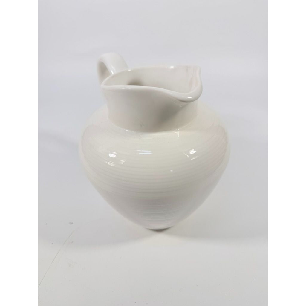 Ironstone Ceramic Pitcher White Ribbed Beehive Fapor Portugal Textured Stoneware Kitchen Dining Servingware Vintage Traditional Vase Accents