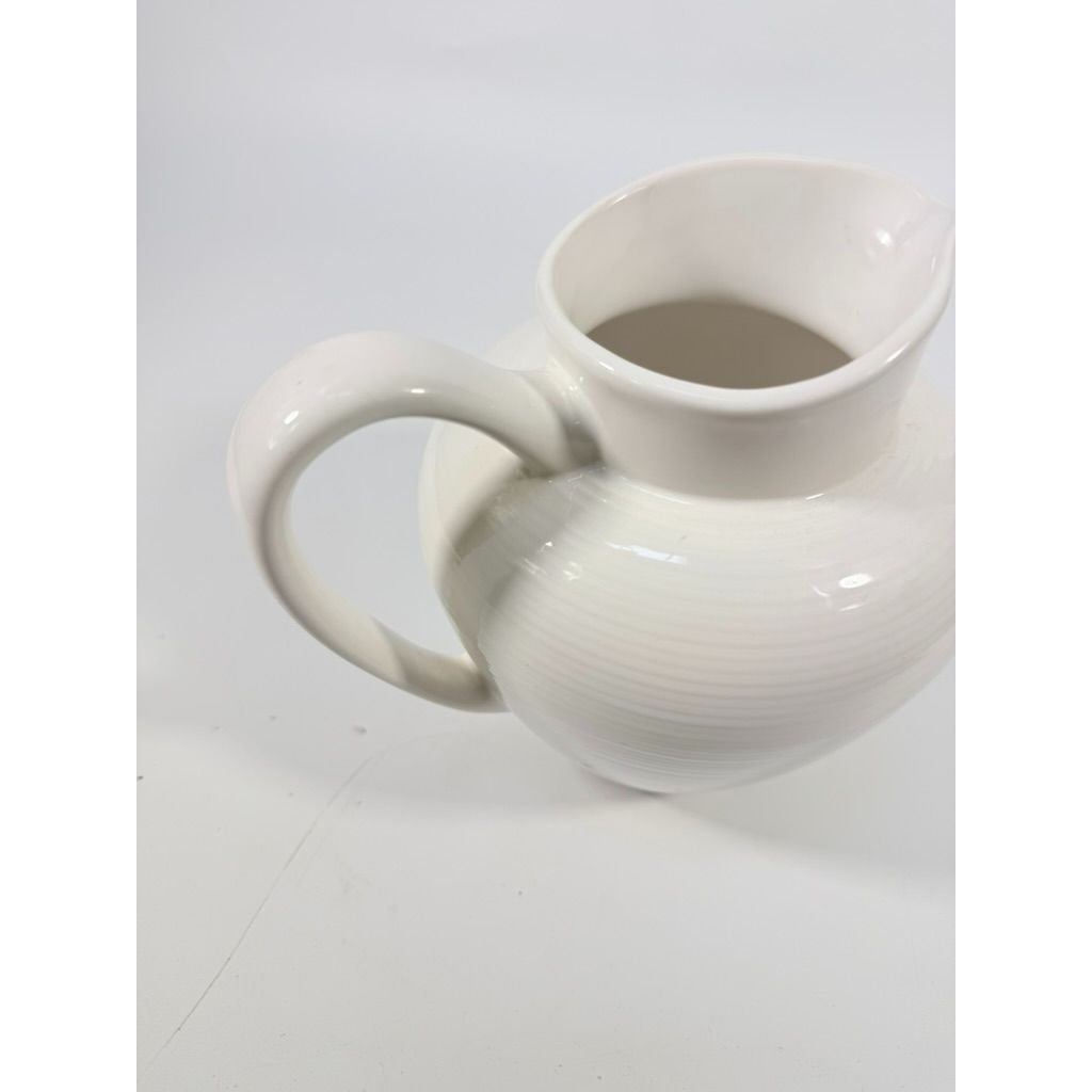 Ironstone Ceramic Pitcher White Ribbed Beehive Fapor Portugal Textured Stoneware Kitchen Dining Servingware Vintage Traditional Vase Accents