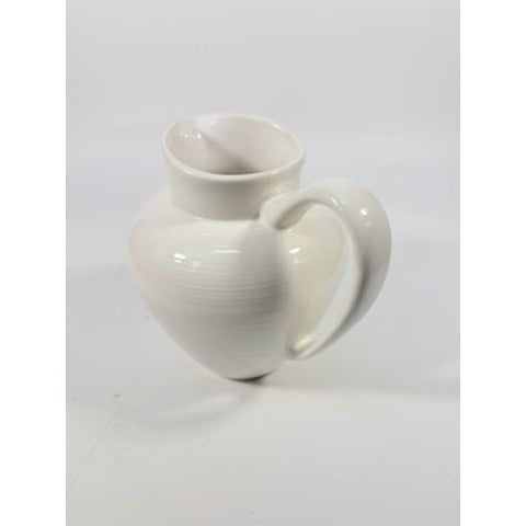 Ironstone Ceramic Pitcher White Ribbed Beehive Fapor Portugal Textured Stoneware Kitchen Dining Servingware Vintage Traditional Vase Accents