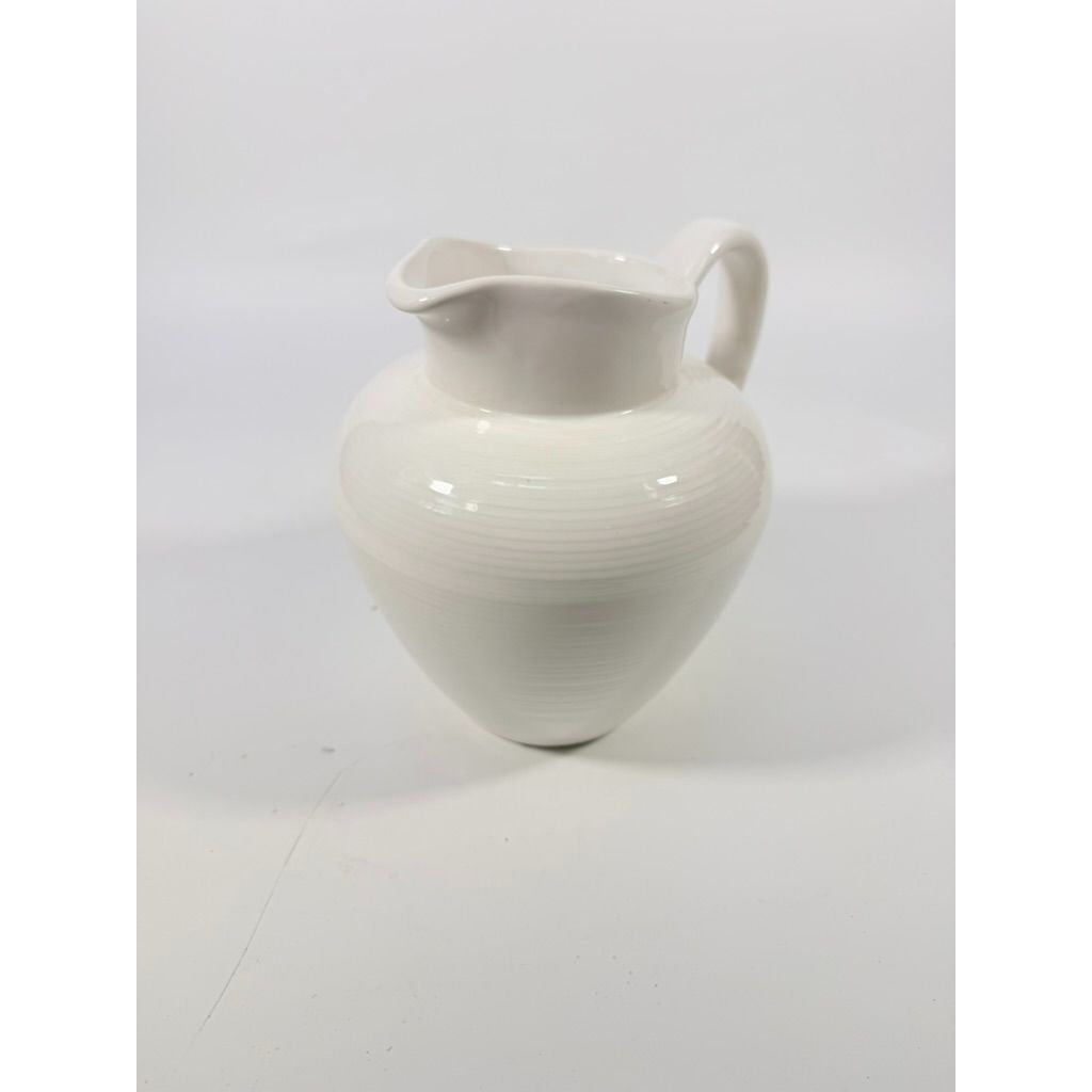 Ironstone Ceramic Pitcher White Ribbed Beehive Fapor Portugal Textured Stoneware Kitchen Dining Servingware Vintage Traditional Vase Accents