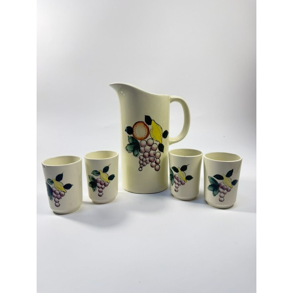 Juice Set Pitcher Cups Ceramic Hand Painted White Norleans Japan Singing Musical Fruit Motif Replacement China Vintage Granny Cottage Core