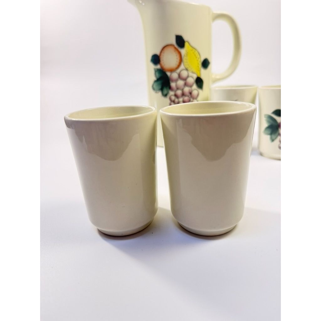 Juice Set Pitcher Cups Ceramic Hand Painted White Norleans Japan Singing Musical Fruit Motif Replacement China Vintage Granny Cottage Core