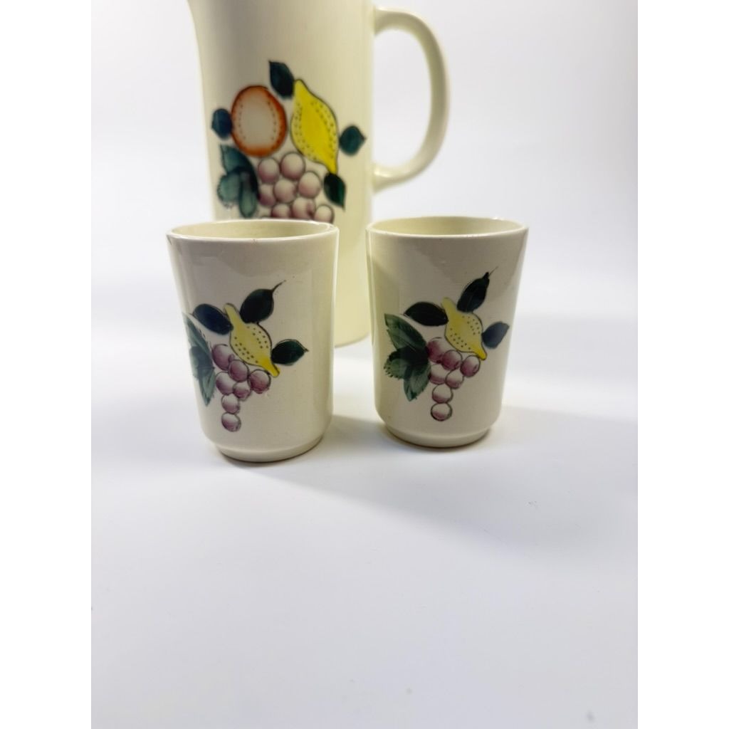 Juice Set Pitcher Cups Ceramic Hand Painted White Norleans Japan Singing Musical Fruit Motif Replacement China Vintage Granny Cottage Core