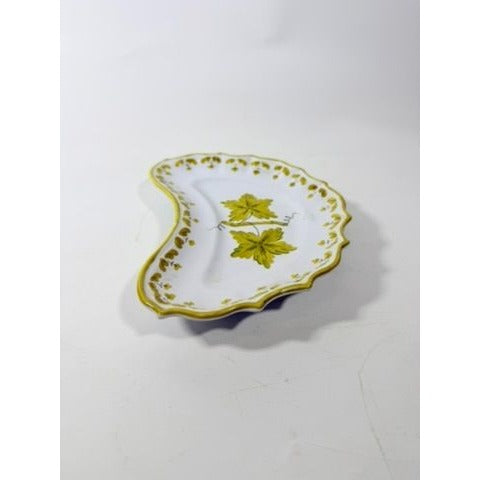 Italian Pottery Half Moon Bone Plate Guido Gambone ITY233 Handpainted Grape Leaves Green Replacement China Dishes Made in Italy G72